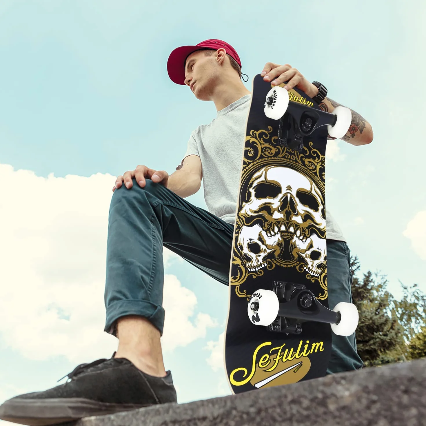 31 x 8 Pollici Skateboard Completo 7 Strati Acero Canadese Double Kick Deck concavo Skateboard per Ragazzi Ragazze Adolescenti Adulti Principianti