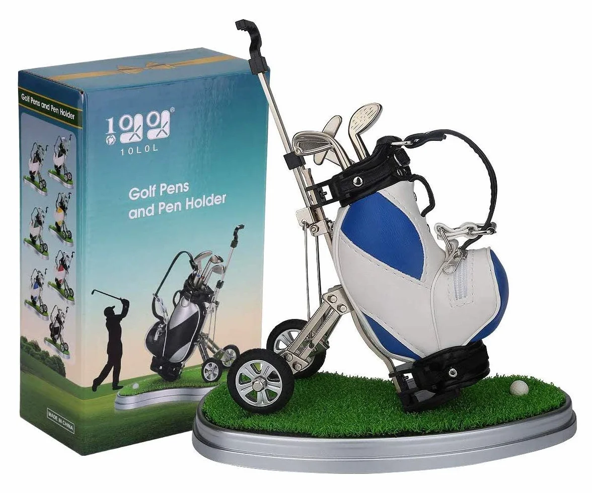 Porta Penne da Golf 3 Pezzi - Set Desk Decor - Regali Souvenir Uomini - Blu Bianco