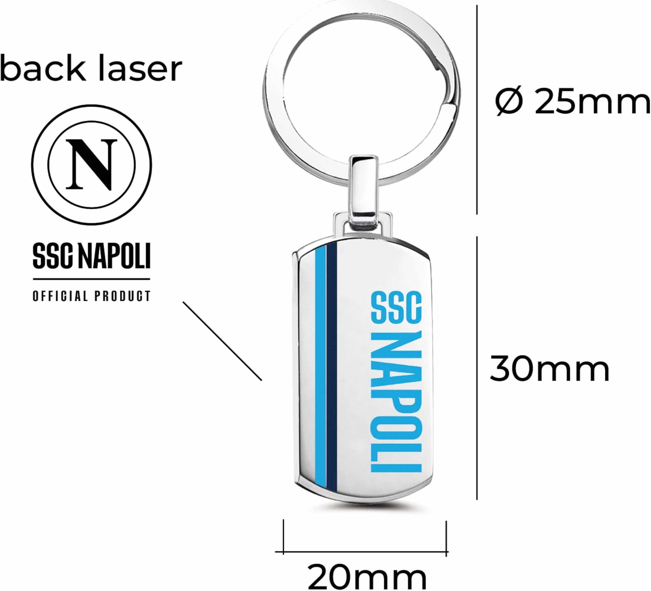 Clondo Portachiavi SSC Napoli Acciaio Inossidabile Prodotto Ufficiale Calcio Gadget Elegante Resistente Logo SSCN Idea Regalo Tifosi Azzurri