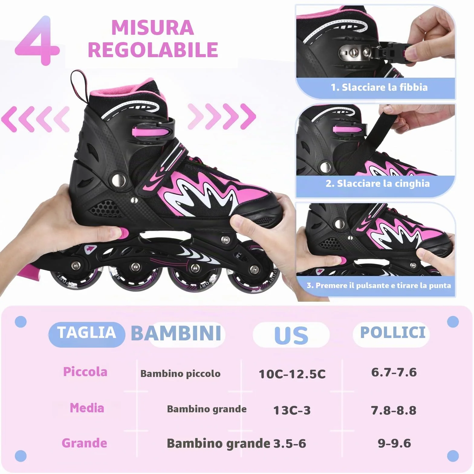 TOMSHOO Pattini a Rotelle con Ruote LED Regolabili per Bambini