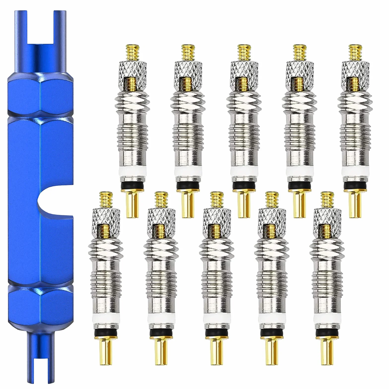 Flintronic Nucleo Valvola Bici 11 Pezzi Kit Sostituzione Valvola Presta Adattatore Bicicletta