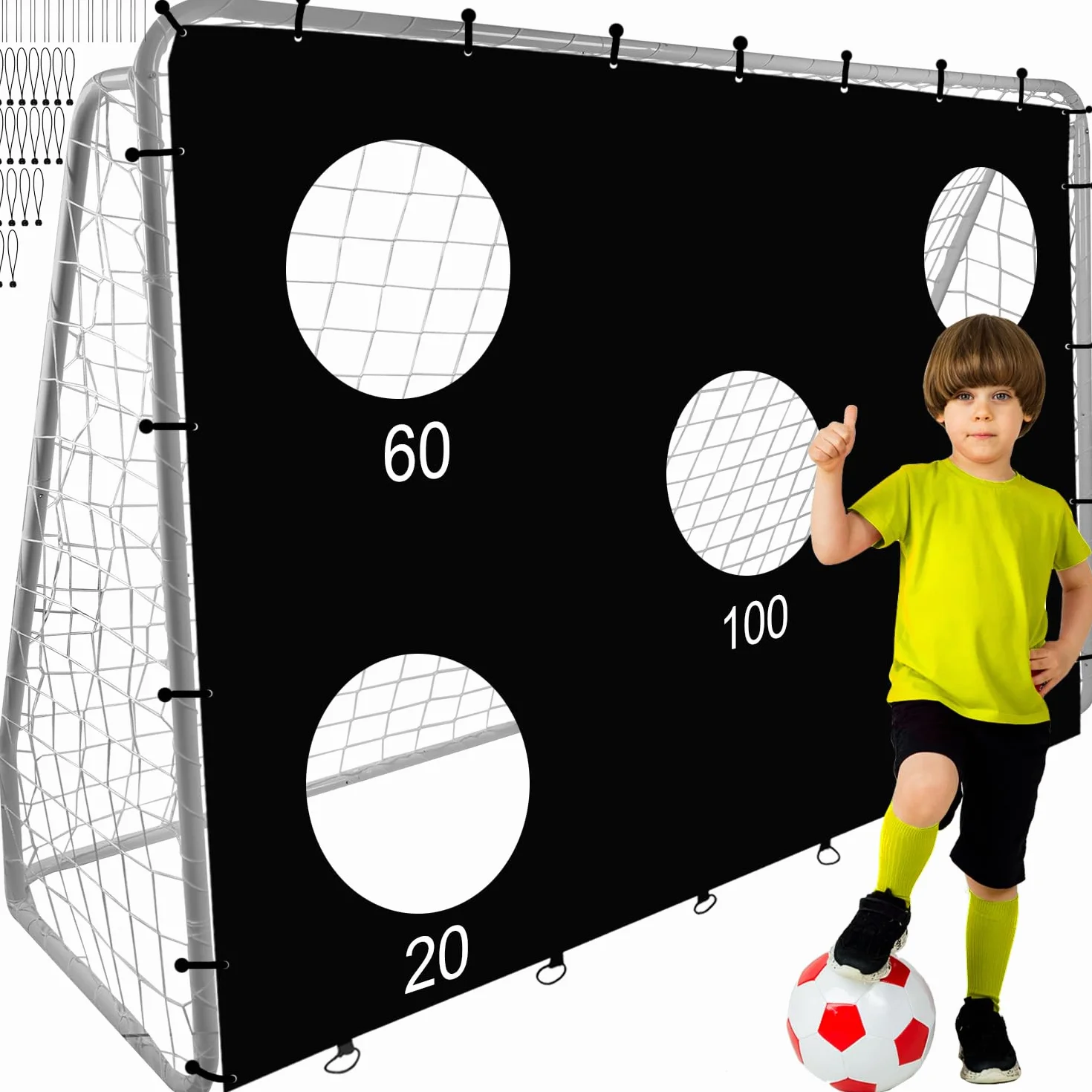 Porta da Calcio Grande 240×170×85 cm TRIZAND con Telo Bersaglio, Tubi Acciaio Ø32 mm, Rete PE Fitta, Montaggio a Scatto