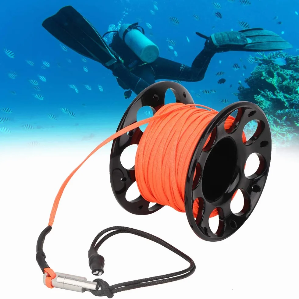 Bobina per immersione 15m Maniglia Puleggia Scuba Spool Reel in plastica Accessori Subacquei (Nero)