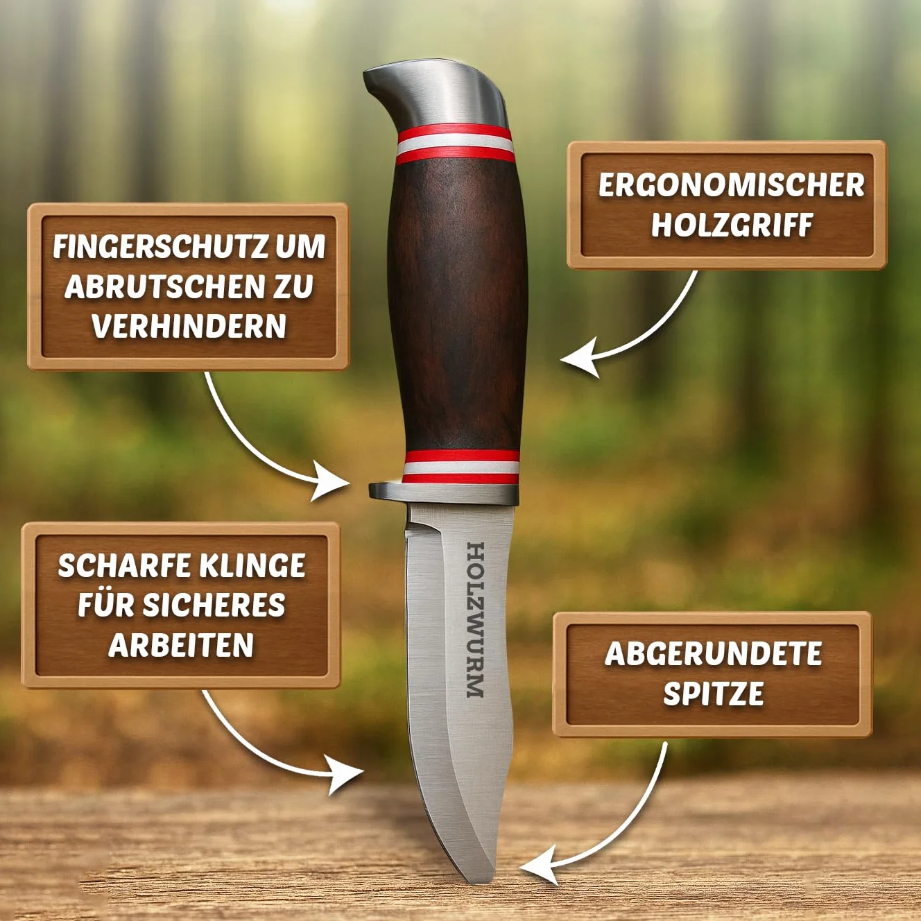 HOLZWURM Coltello da intaglio per bambini, coltello da tasca e da esterno