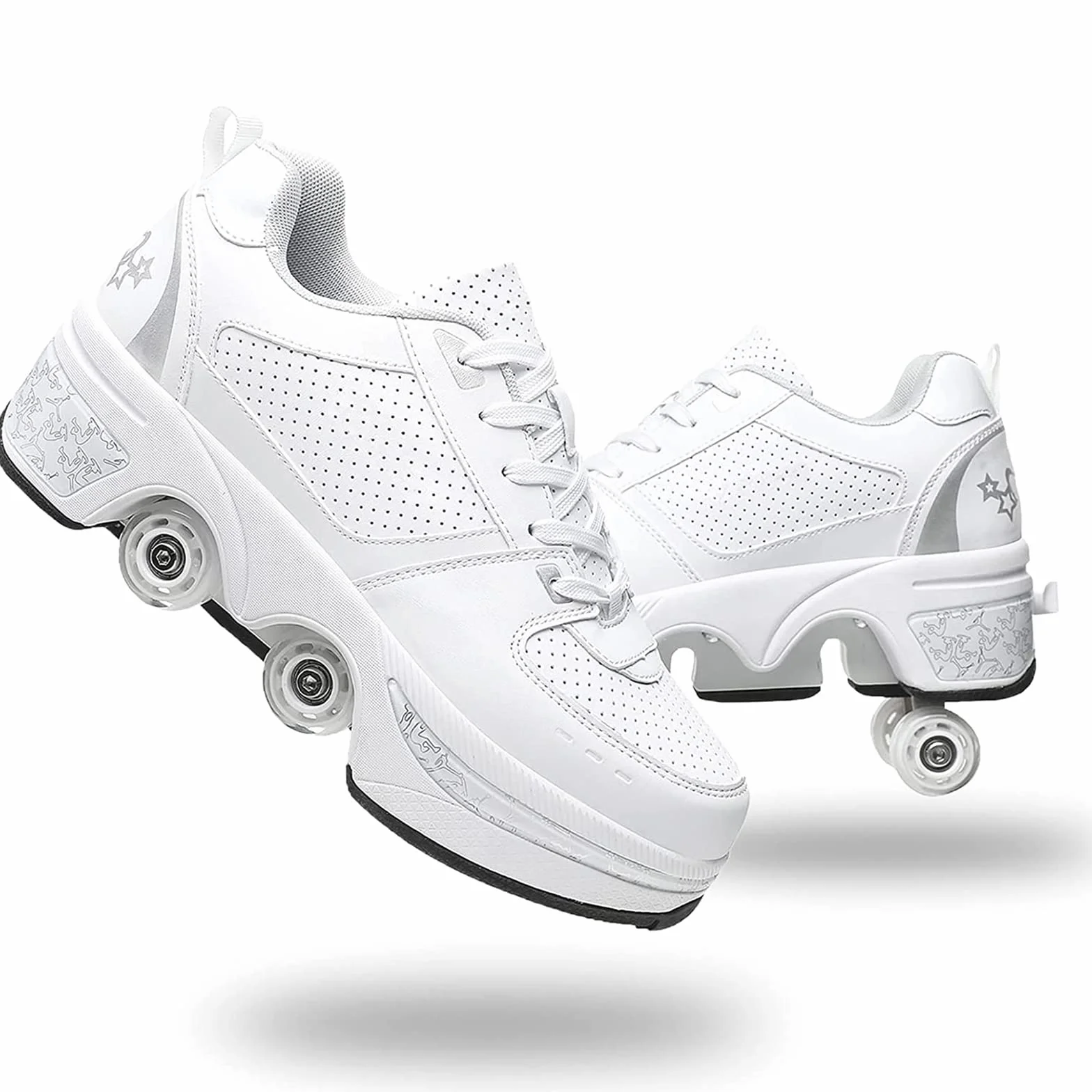 Pattini a Rotelle Unisex Scarpe con Rotelle Scarpe da Skate 2 in 1 e Scarpe da Ginnastica Che si Trasformano in Pattini a Rotelle Regalo per Bambini, Ragazzi, Ragazze, Uomini e Donne