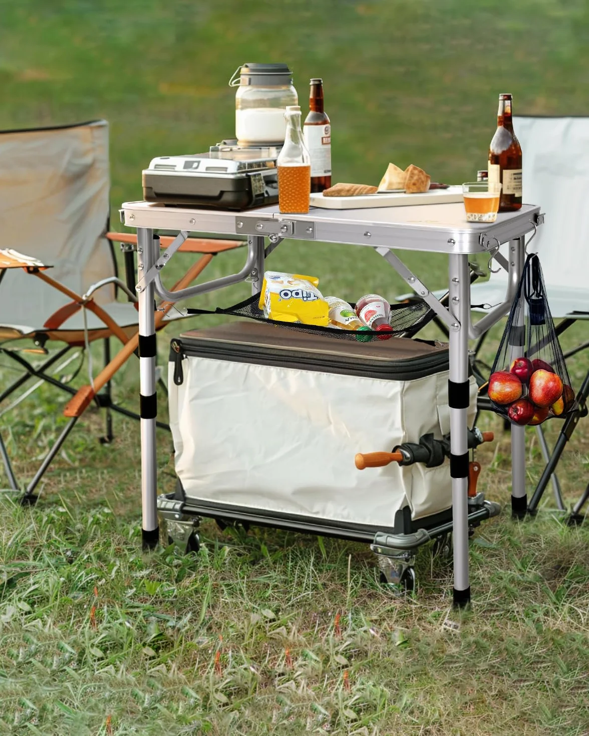 Sportneer Pieghevole Tavolino da Campeggio 60×40 cm Regolabile in Altezza 4 Altezze Portatile Bianco