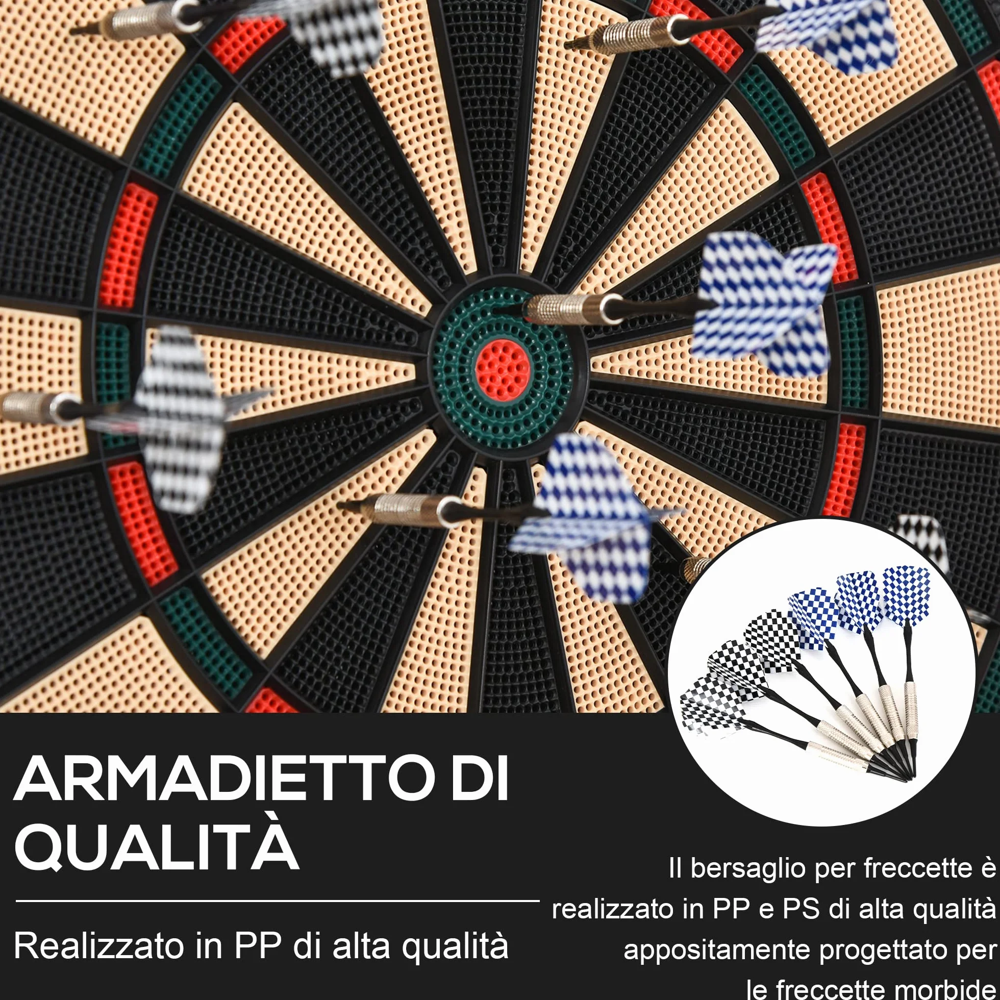 HOMCOM Bersaglio a Freccette Elettronico PP 26 Giochi 185 Opzioni Punteggio 44x39.5x2.2cm Nero