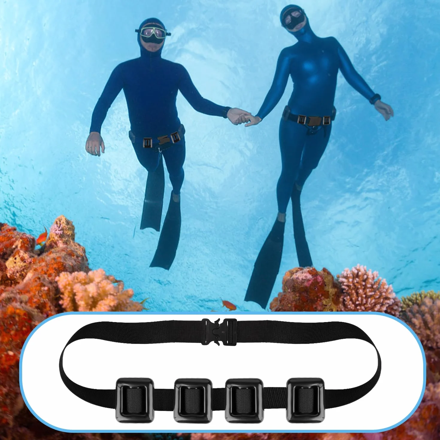 Cintura con Pesi per Sub da 0,5kg in Nylon con Fibbia a Sgancio Rapido in Metallo per Pesca Subacquea
