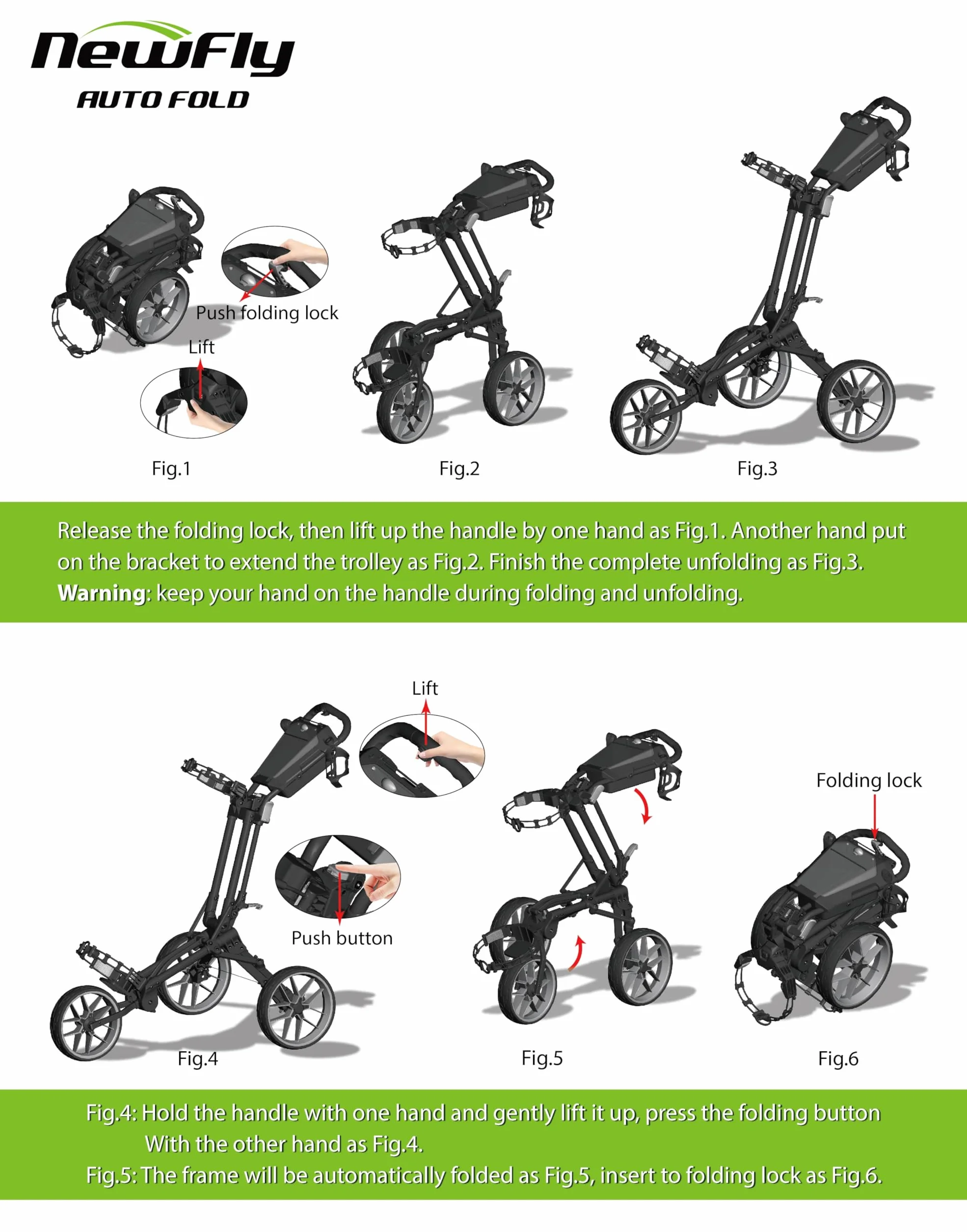 Carrello da Golf a Tre Ruote Pieghevole Newfly Ultra Leggero Compatto