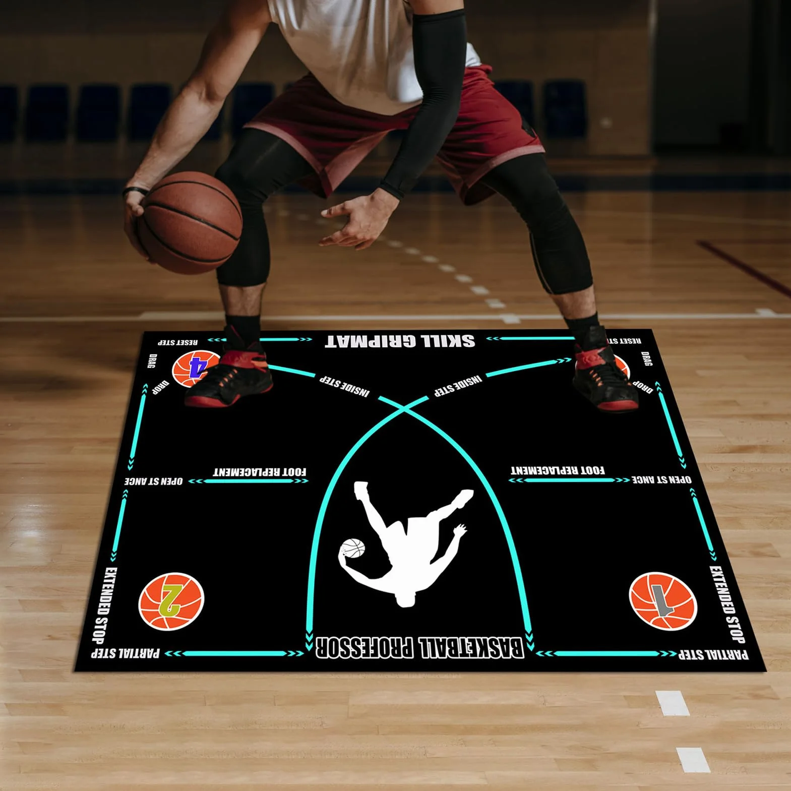 Basketball Mats for Training, Non-Slip Rubber Dribble Trainer, Silent Shock Absorbing Exercise Mat