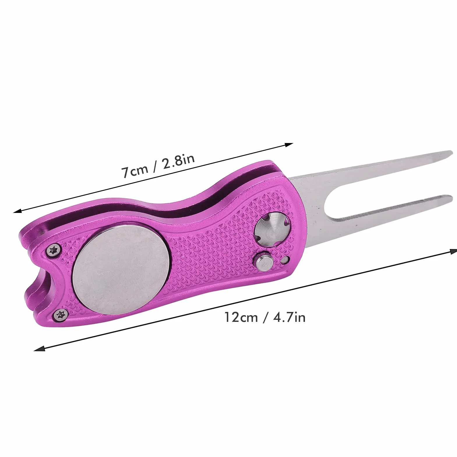 Forchetta da Golf Pieghevole in Acciaio Inossidabile, Strumento di Riparazione Divot Magnetico con Marcapalle, Rosa