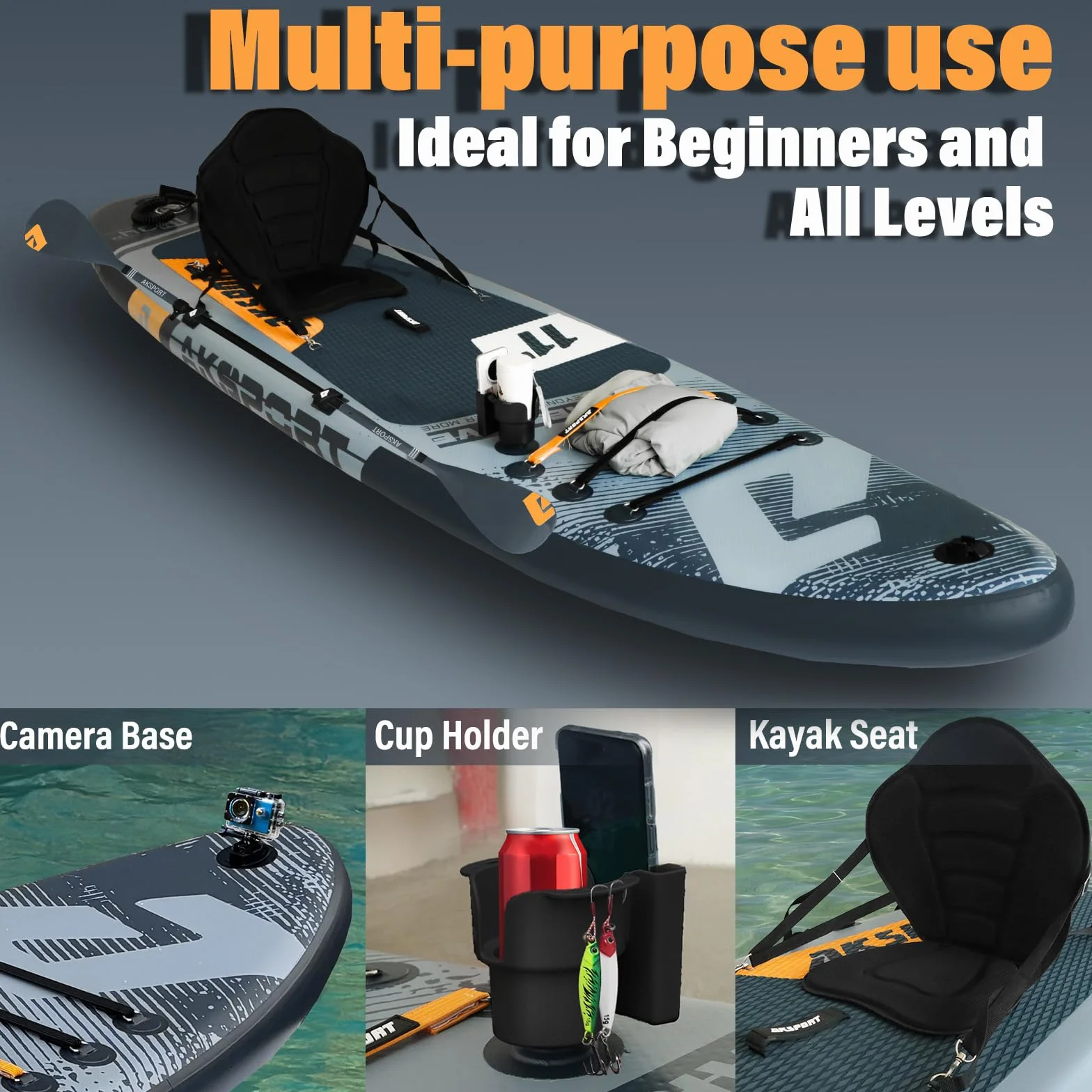 AKSPORT Tavola da Sup Gonfiabile 11' con Accessori Premium | Design Extra Largo 34" | Deck Antiscivolo | SUP per Adulti e Ragazzi di Tutti i Livelli