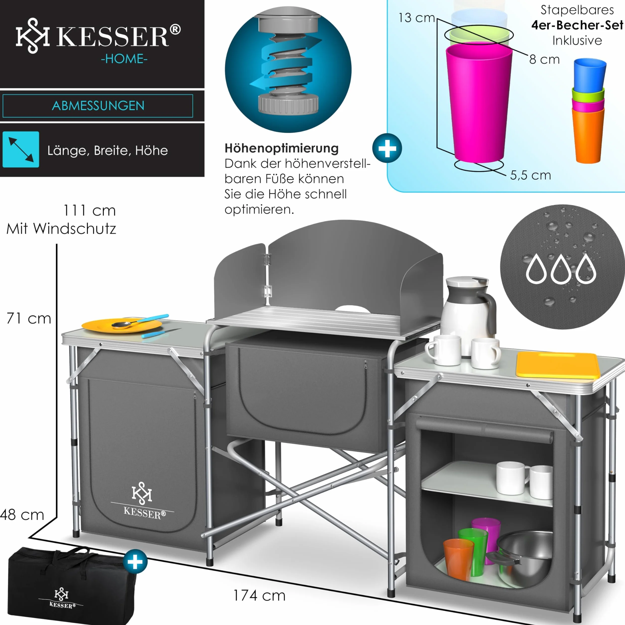 KESSER Mobile da Campeggio, Cucina da Campeggio con Telaio in Alluminio, Borsa da Trasporto