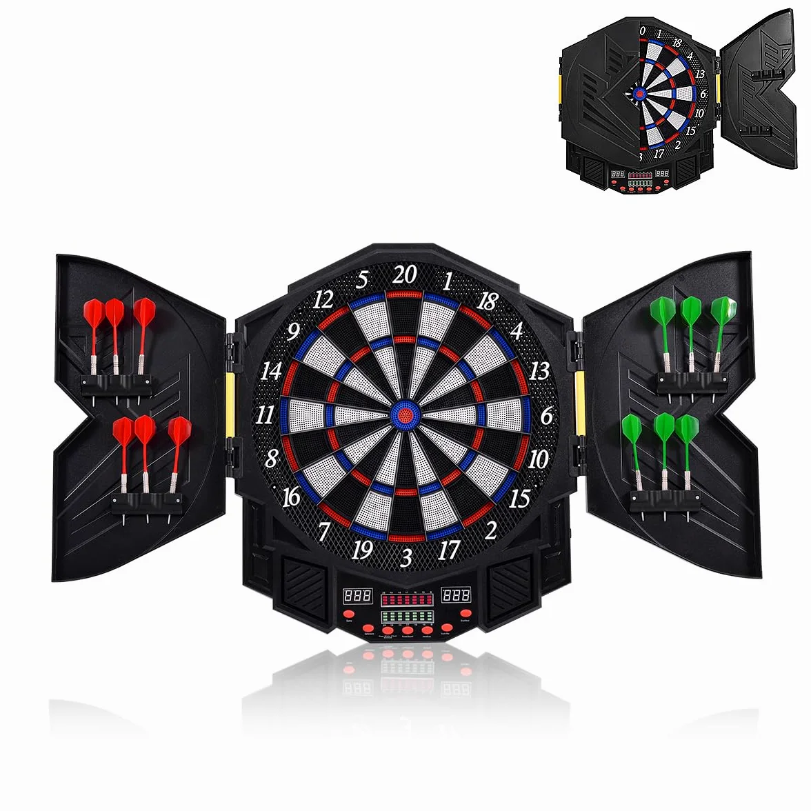HOMASIS Set di freccette elettroniche con 12 freccette schermo a LED, bersaglio elettronico pieghevole con 27 giochi e 216 varianti per 1-8 giocatori,bersaglio digitale freccette in bar, casa,ufficio