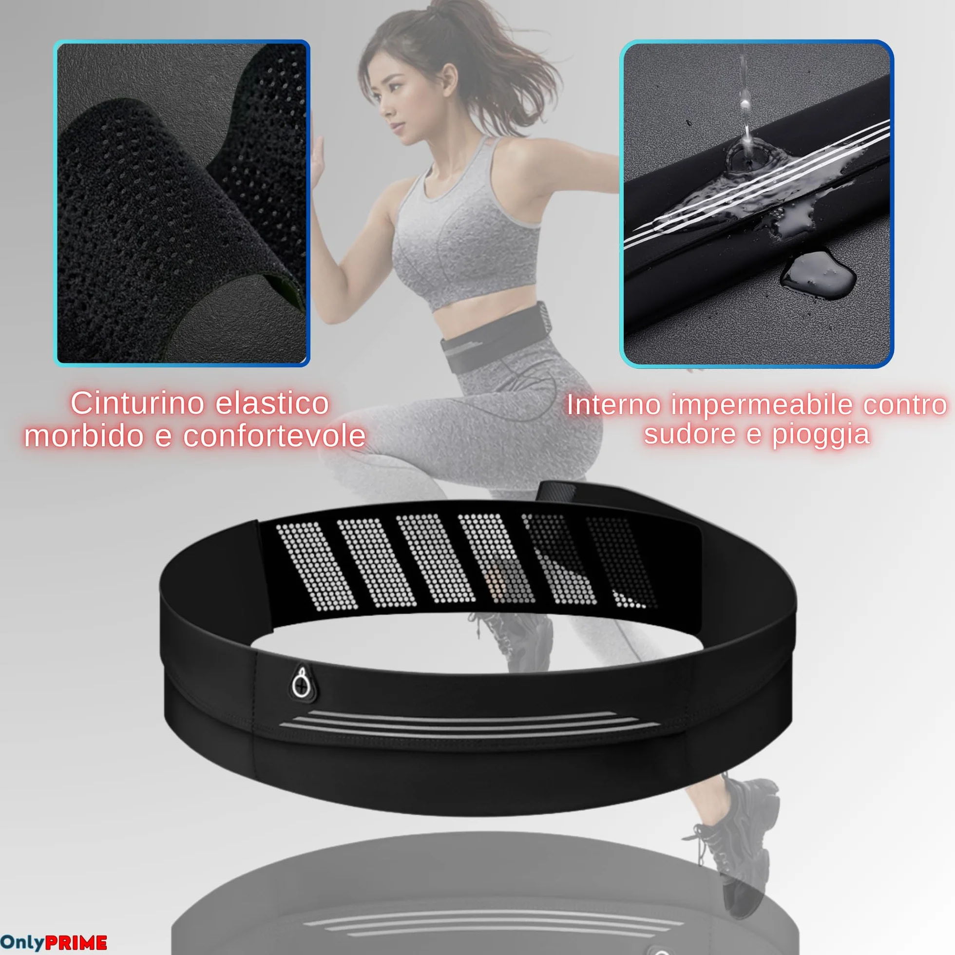 Marsupio Running Uomo Donna Cintura Porta Telefono Corsa Regolabile 60-110 cm Impermeabile con Tasche Design Riflettente