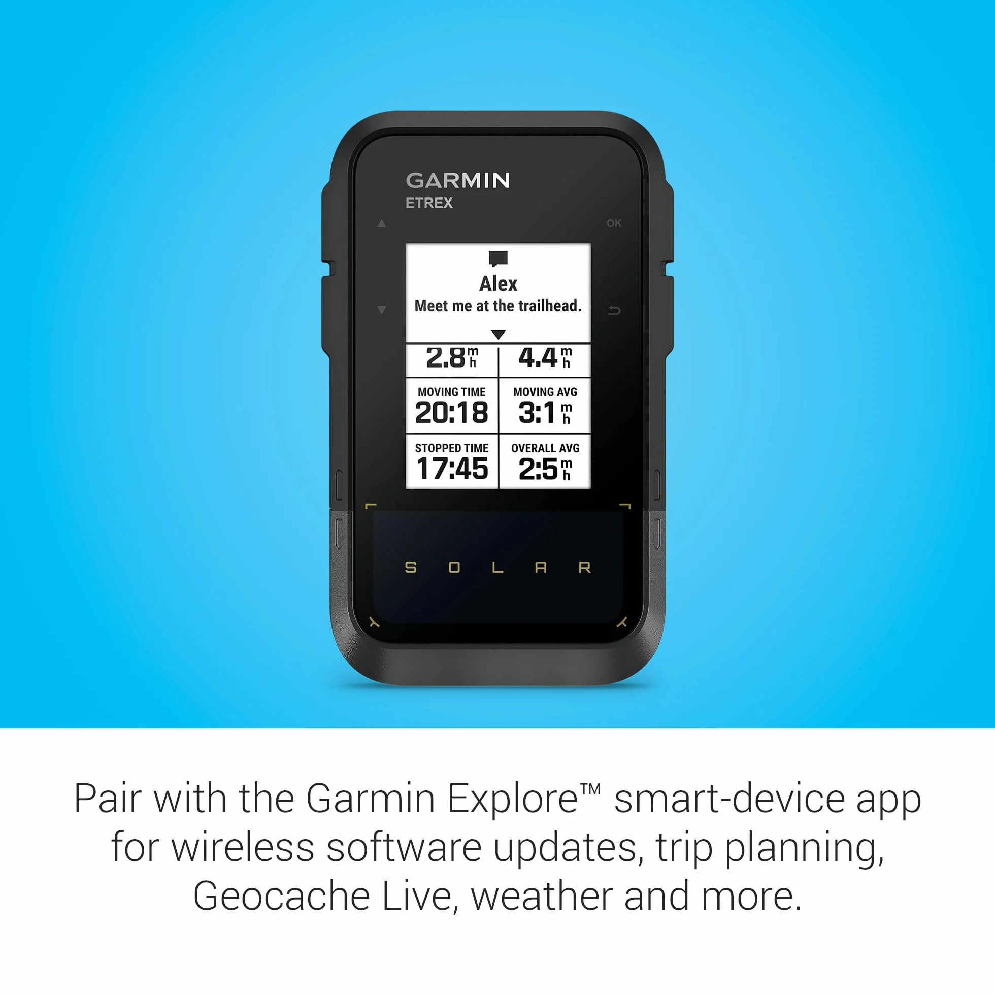 Garmin eTrex Solar, GPS portatile, Ricarica solare, Autonomia potenzialmente infinita, GPS doppia frequenza, Display da 2,16", Garmin Explore, Bussola elettronica, Geocaching Live, Black