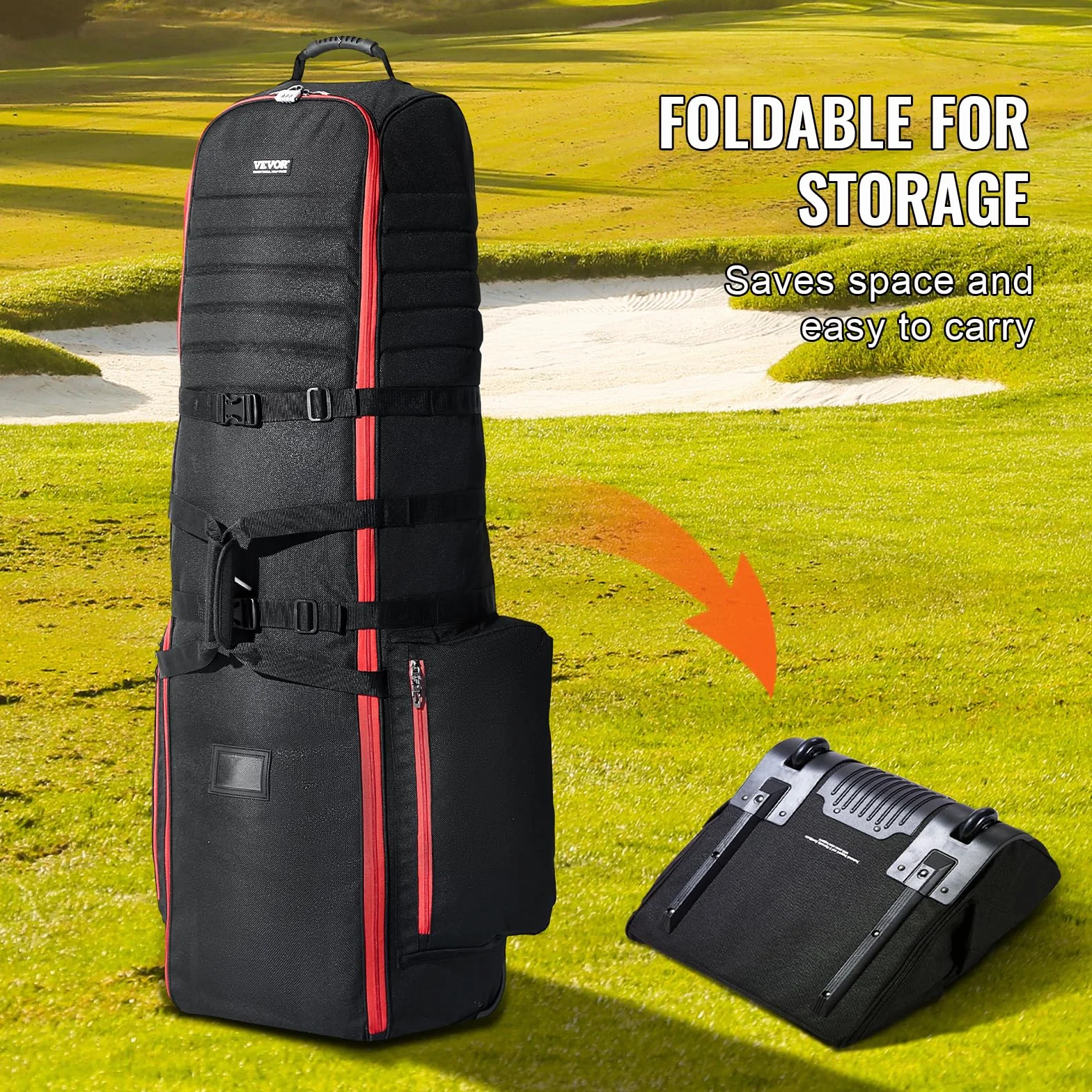 VEVOR Borsa da Viaggio per Golf, Custodia Morbida da Viaggio per Esterni, in Poliestere Oxford 1800D Resistente, Impermeabile, Imbottita con Ruote, Borsa Pieghevole per Mazze da Golf per Aereo