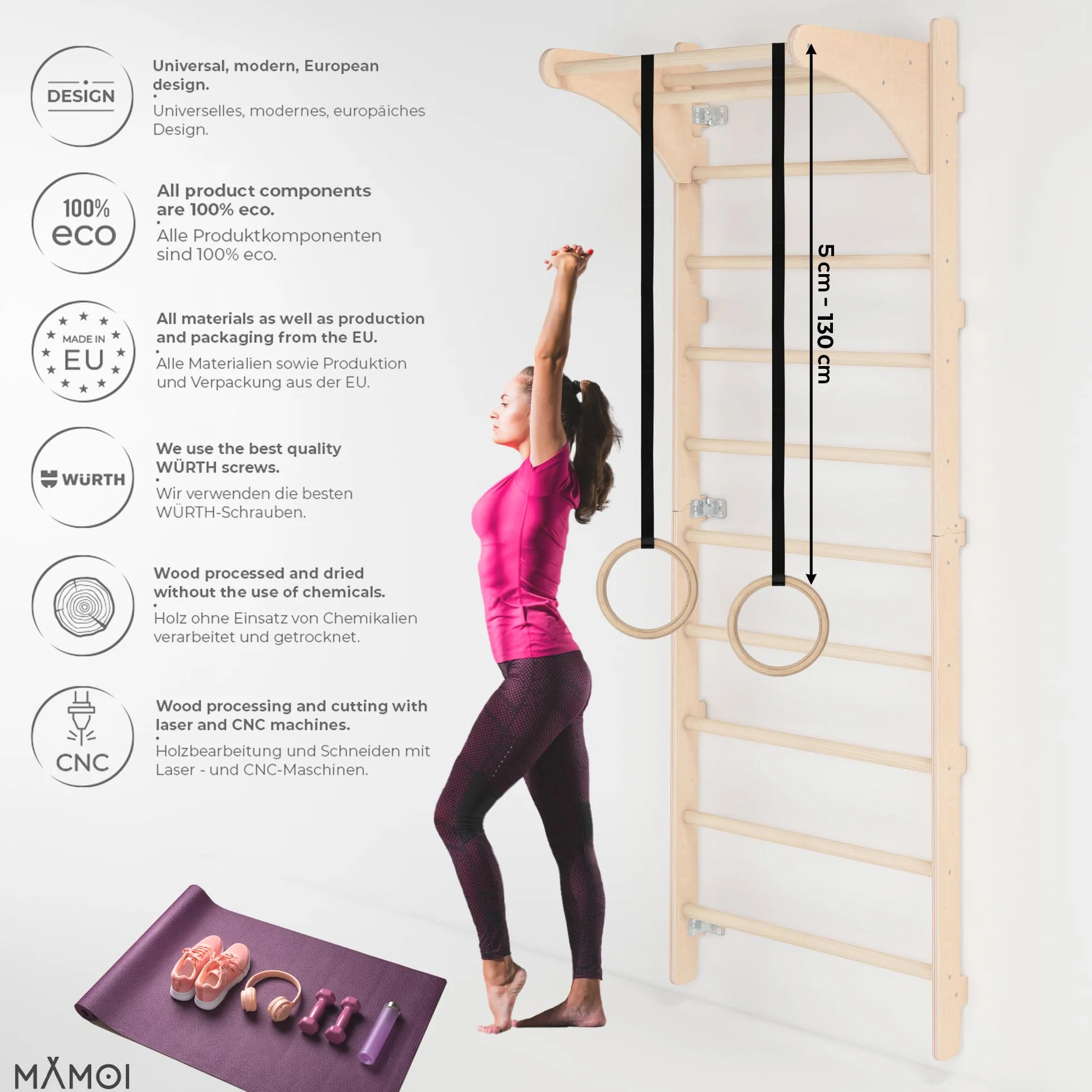 MAMOI Scala da ginnastica per allenamento con manico e barrette per dip