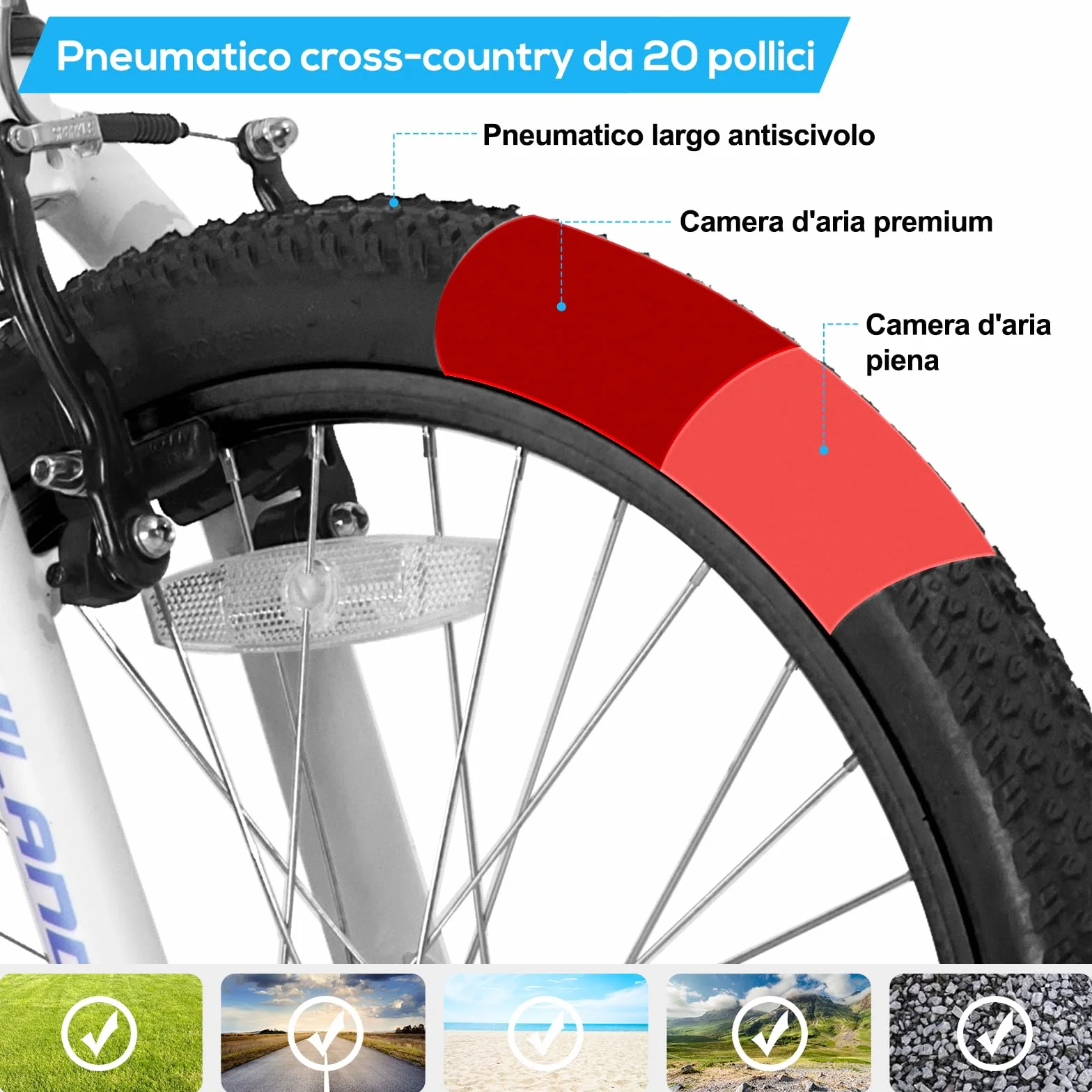 HILAND Mountain Bike 20 Pollici Bambini Ragazzi Ragazze Bicicletta Singola Velocità Doppi Freni a Mano Cavalletto