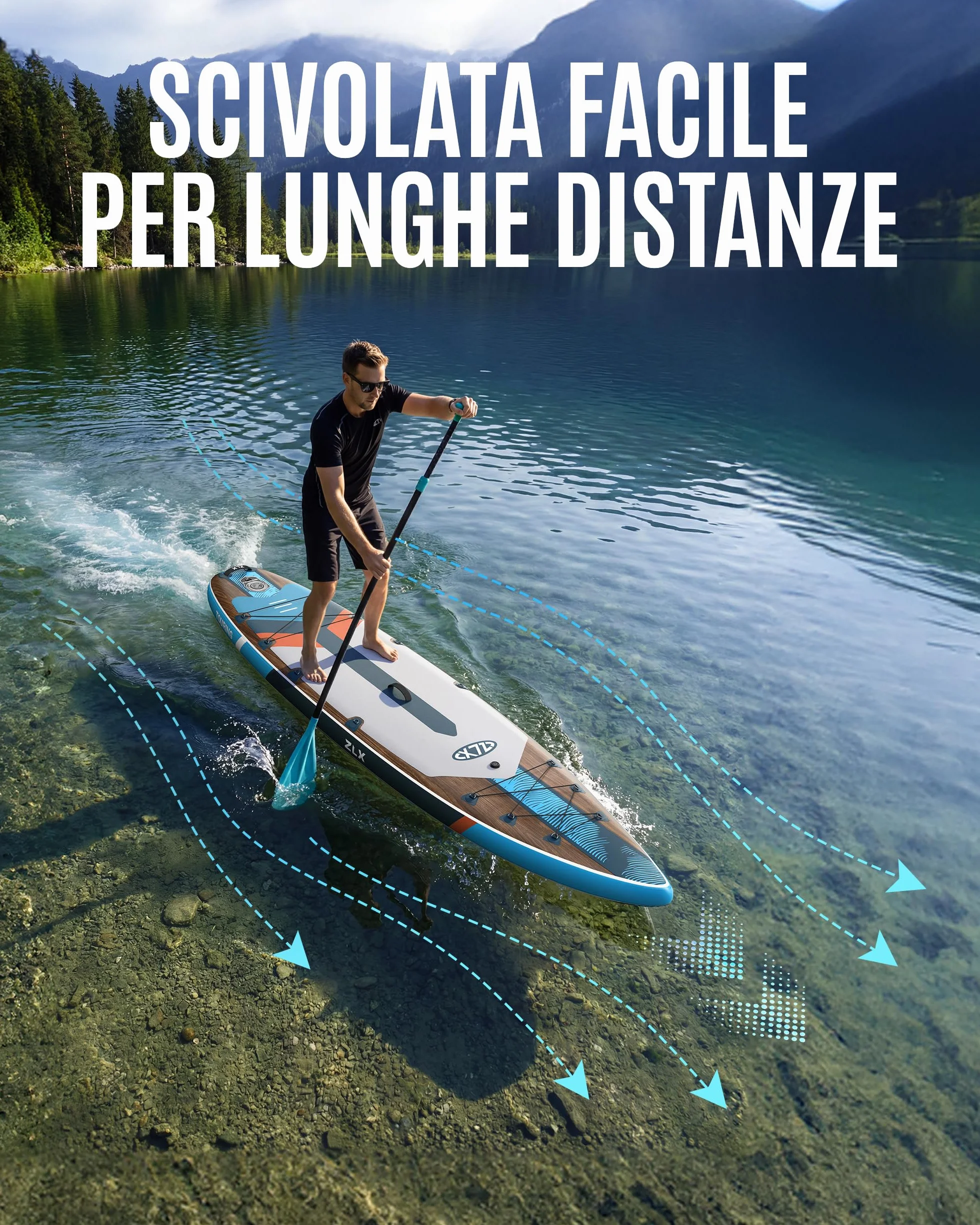 ZLX Sup Gonfiabile 350x83cm,SUP Touring Con Accessori Completi, Tavola SUP Max 230 Kg, Pinna Centrale Unica, Pad Deck Antiscivolo, Tavola SUP Gonfiabile Per Adulti, Principianti, Tutti I Livelli