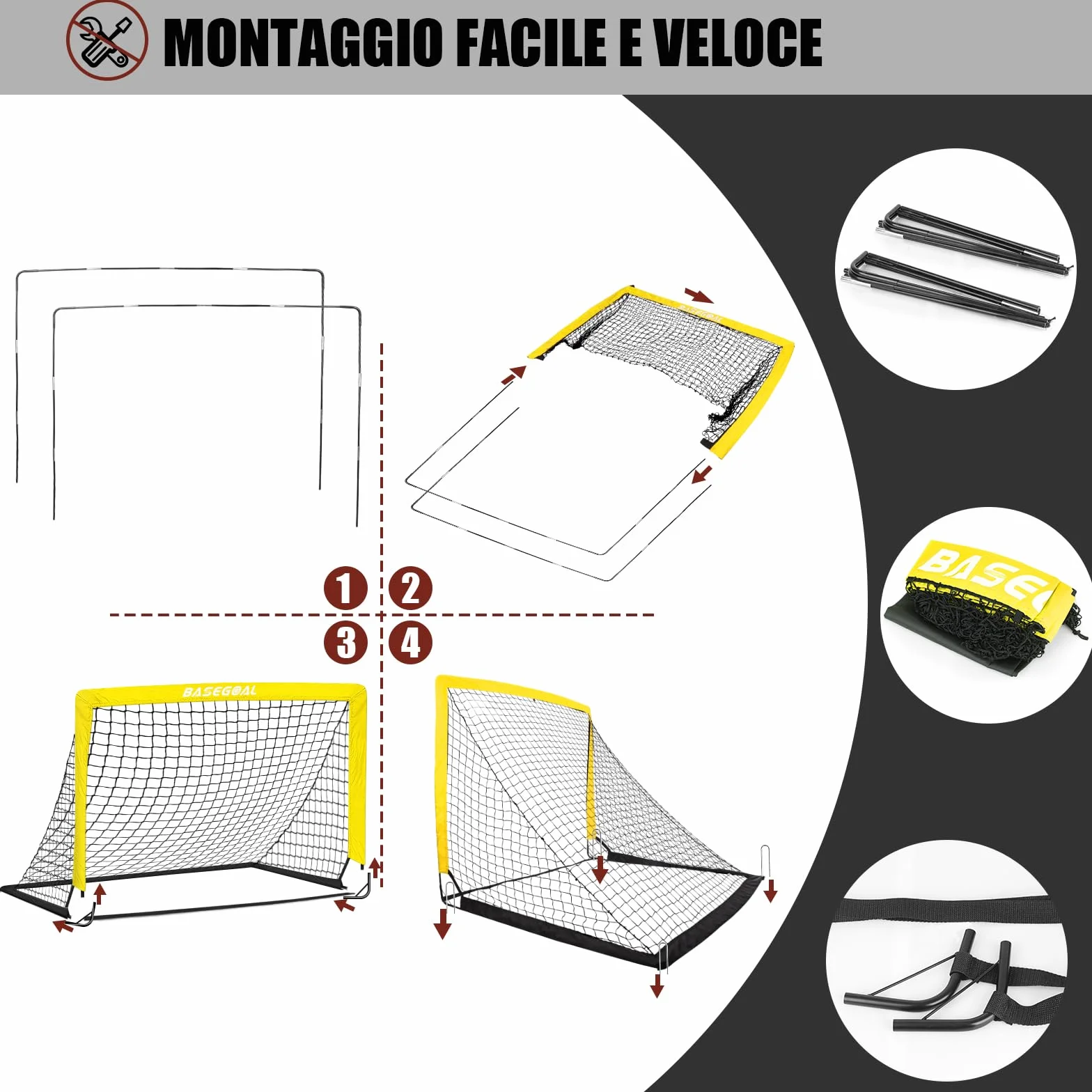 Porta da Calcio per Giardino 150x120cm con Aste in Fibra di Vetro e Reti di Alta Qualità
