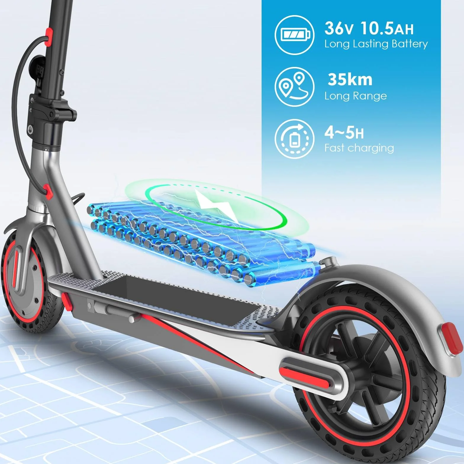 Monopattino Elettrico Adulto 25 km/h 48 km Autonomia 120 kg Pneumatici 8,5" 10" Doppia Frenata