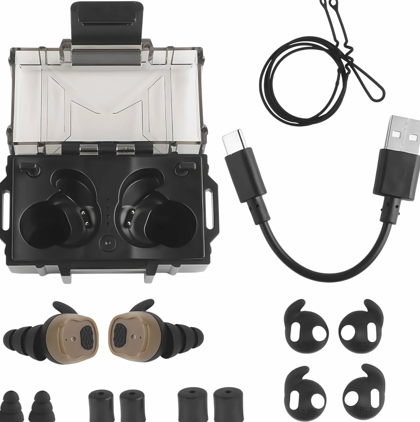ACEXIER Auricolari tattici Bluetooth 5.3 con cancellazione del rumore, pickup elettronico, auricolari in-ear, protezione dell'udito per caccia e tiro, auricolari tattici