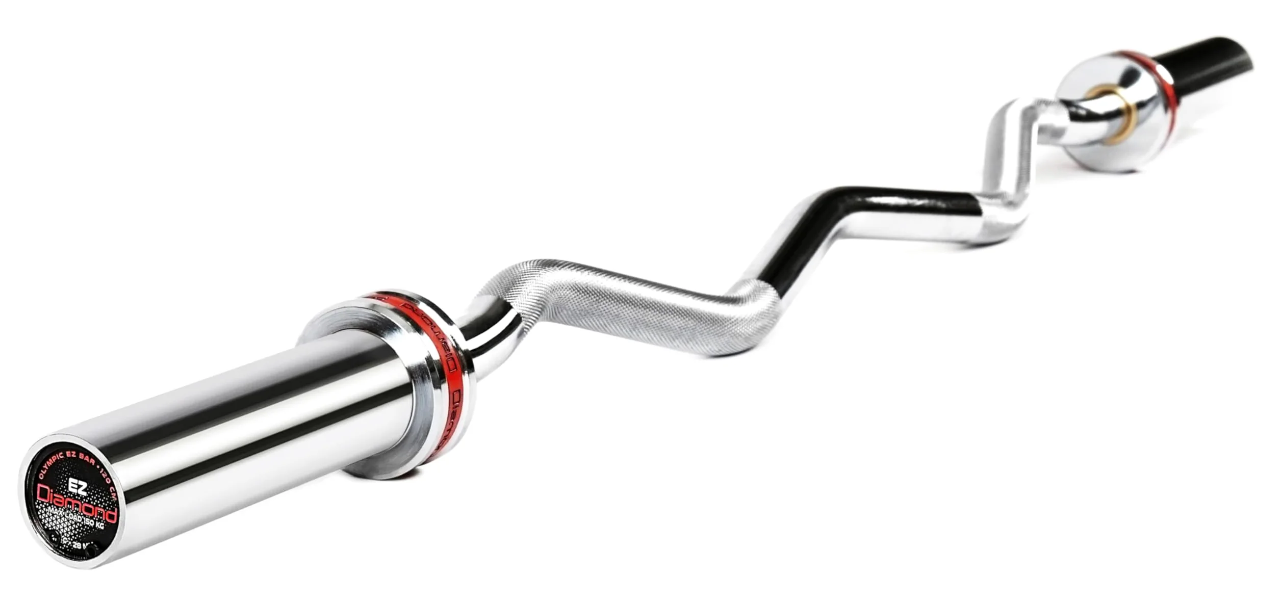 Diamond Bilanciere Olimpico EZ Curl 【Ø50 mm per Dischi Olimpici】 Lunghezza 120 cm | Peso 9 kg | Impugnatura Zigrinata Ø28 mm | Manicotti Caricabili 18 cm | Max Carico 150 kg | Curl e Tricipiti