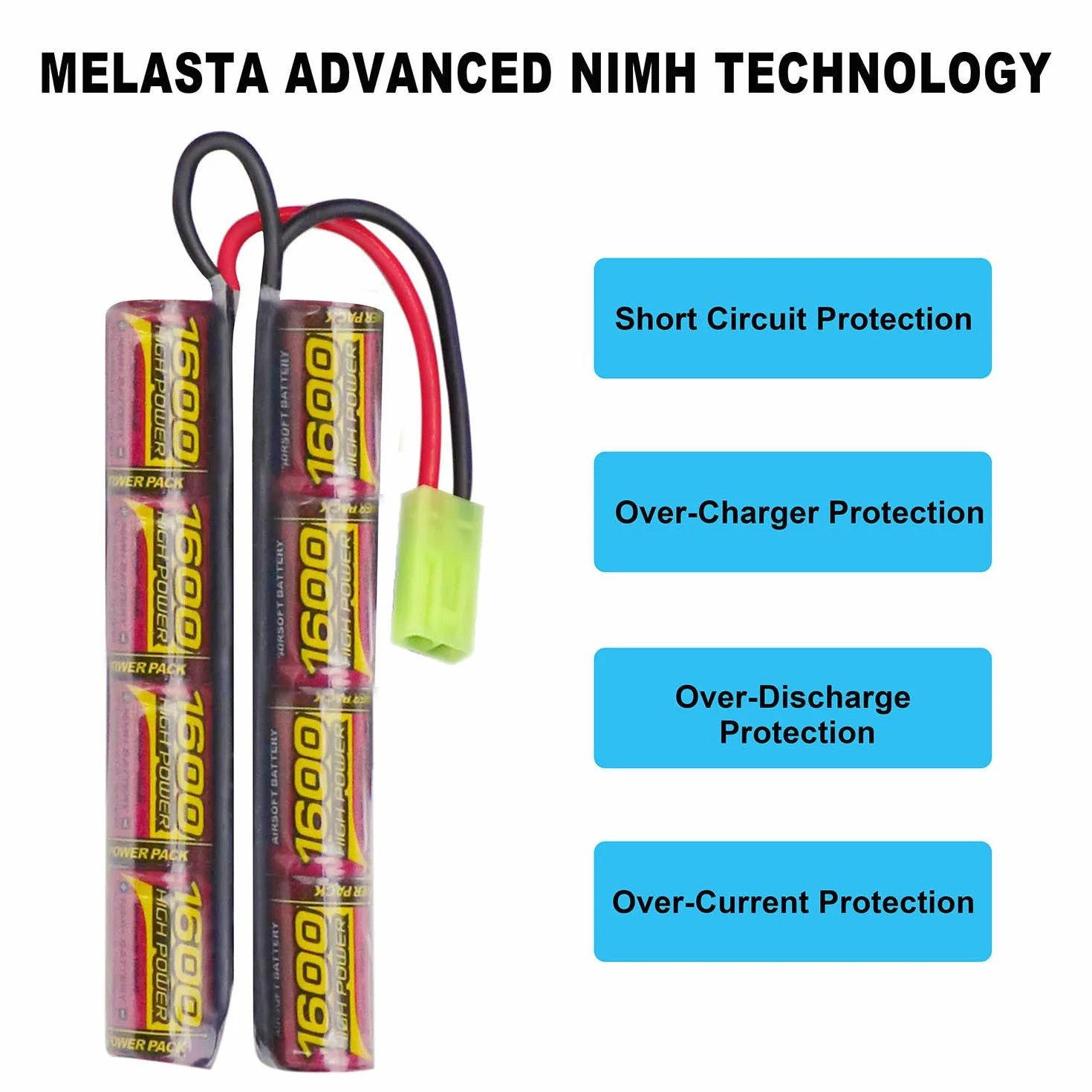 Airsoft NiMH Batteria 9.6V 1600mAh per AEG con Connettore Tamiya