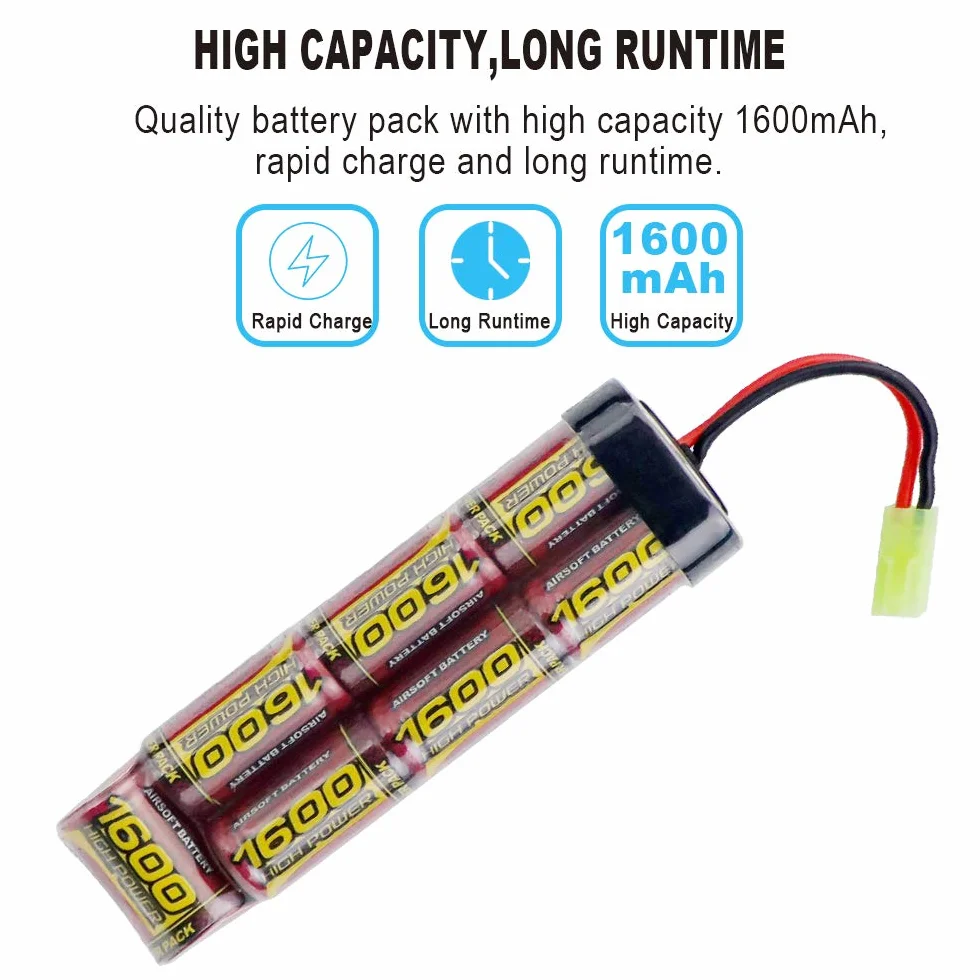 Batteria NiMH 8.4V 1600mAh per Airsoft MP5, M249, G36, M14 - 2 pezzi