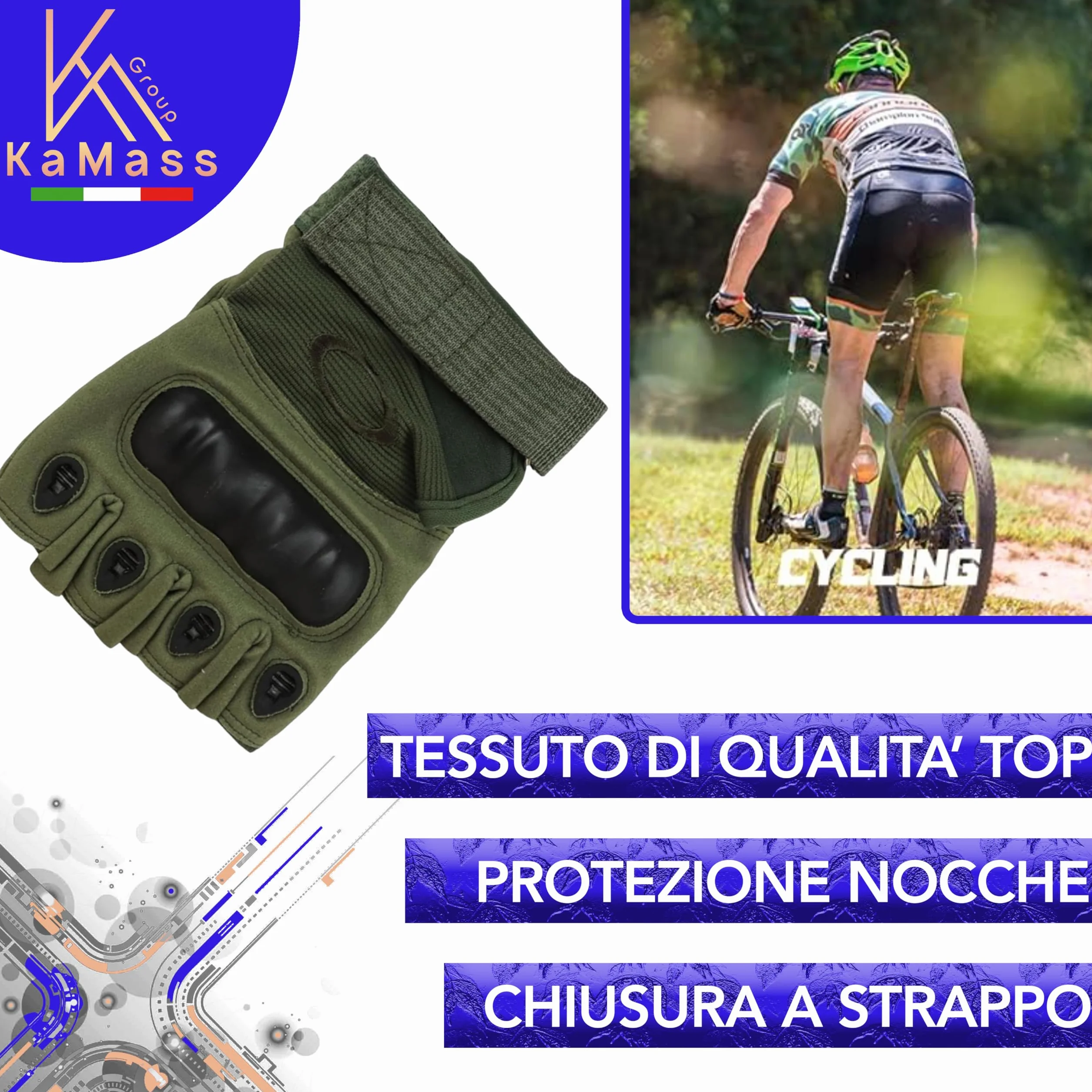 Kamass Guanti PAINTBALL tattici militari Unisex mezze dita per outdoor con protezione nocche MTB Leggeri Antivento e Antitaglio