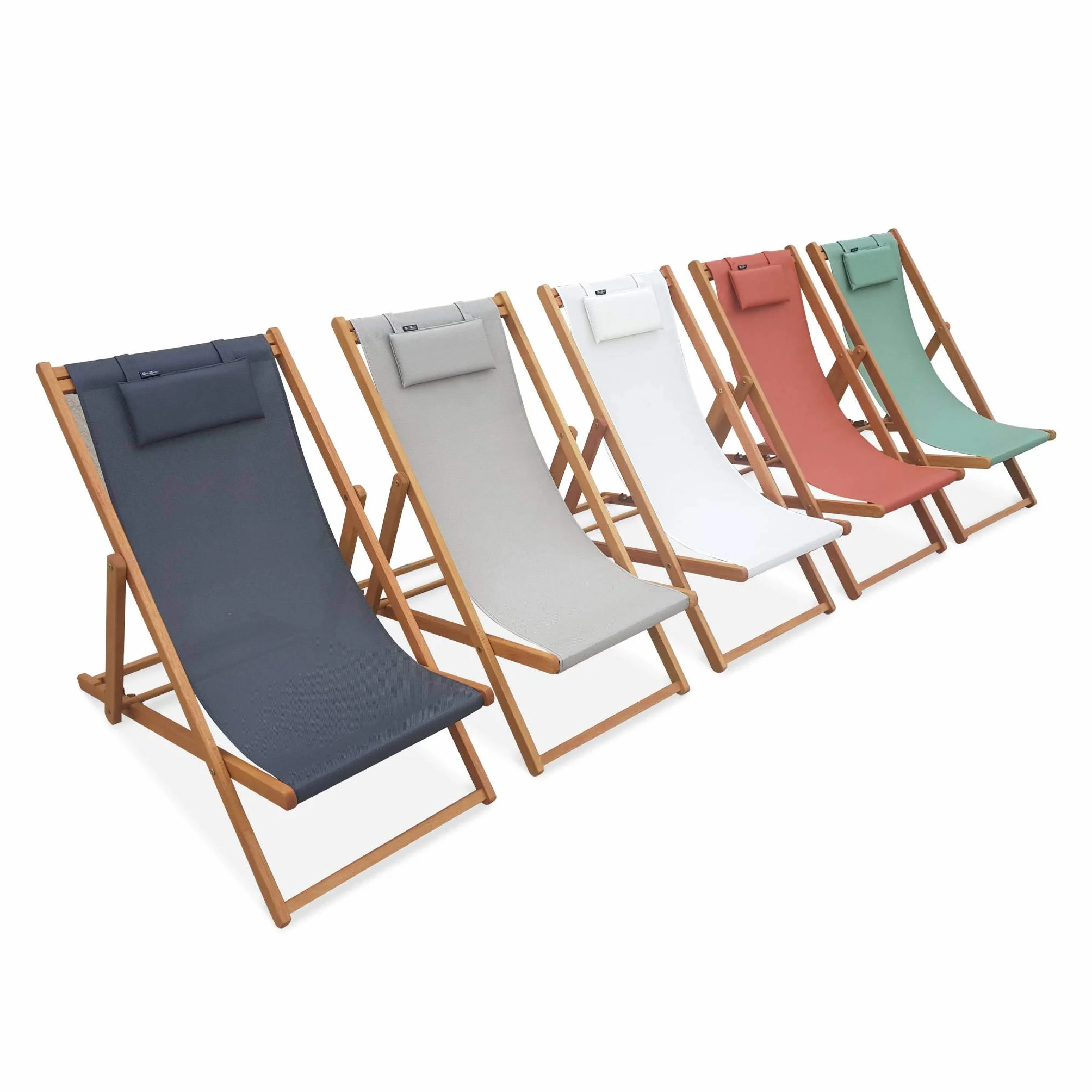 Set 2 sedie sdraio in legno con cuscino poggiatesta Grigio bruno - 102x56x86 cm