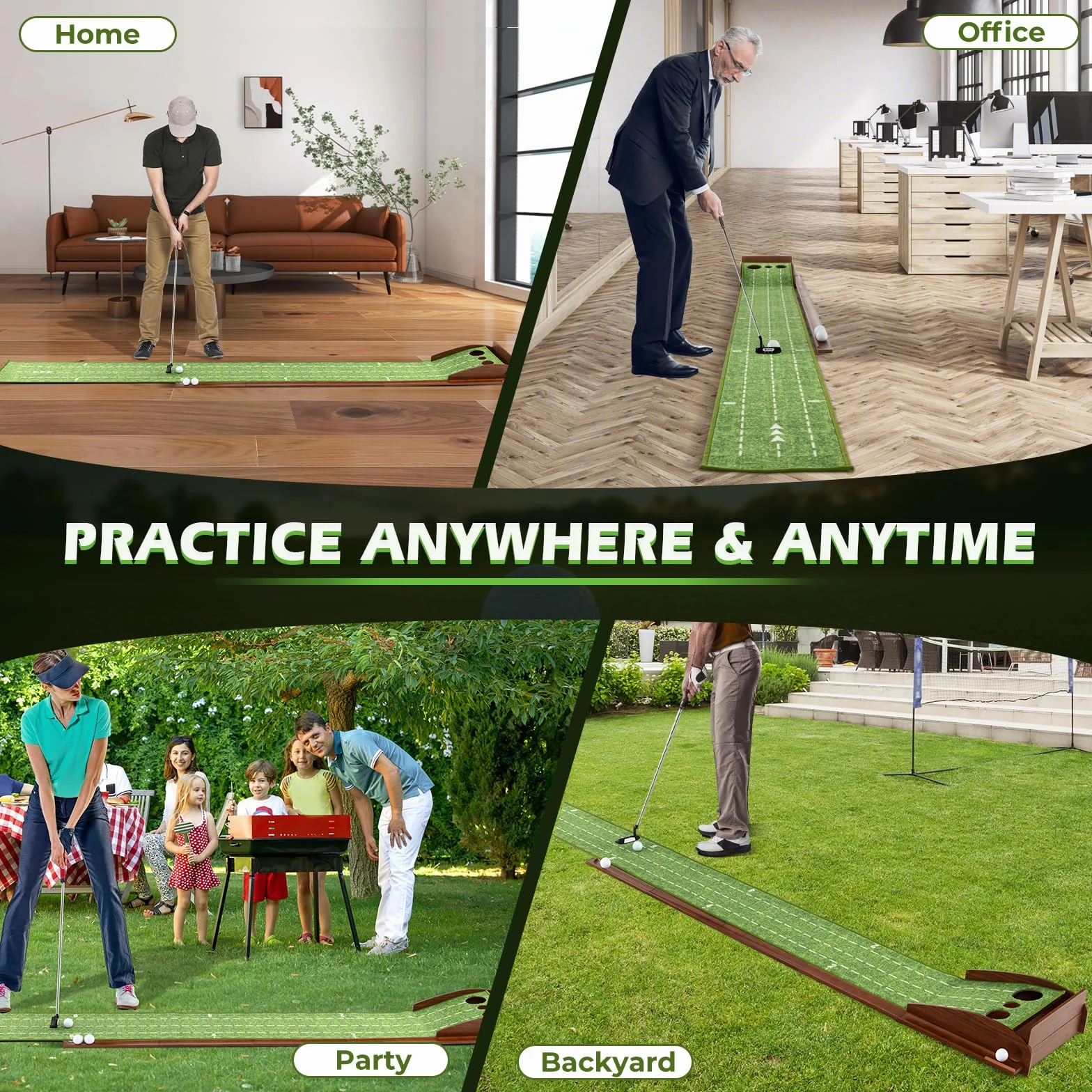 LIFEZEAL Tappetino Golf Allenamento con Buche per Interni Ritorno Automatico Base per Golf 3 Buche