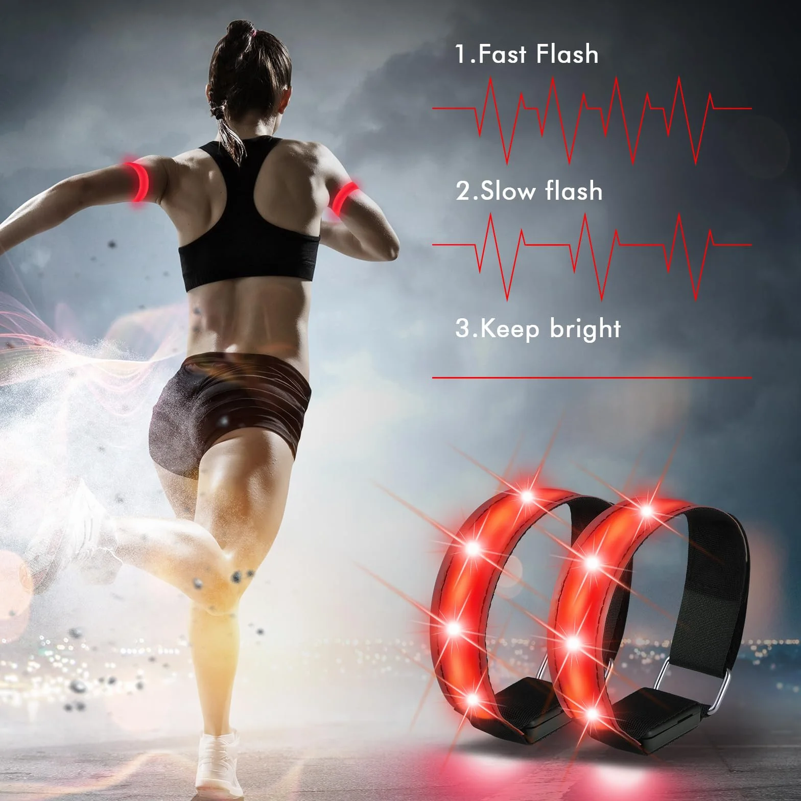 JIZZU LED Bracciale Ricarica USB 2 Pezzi Riflettenti Alta Visibilità Ciclismo Jogging