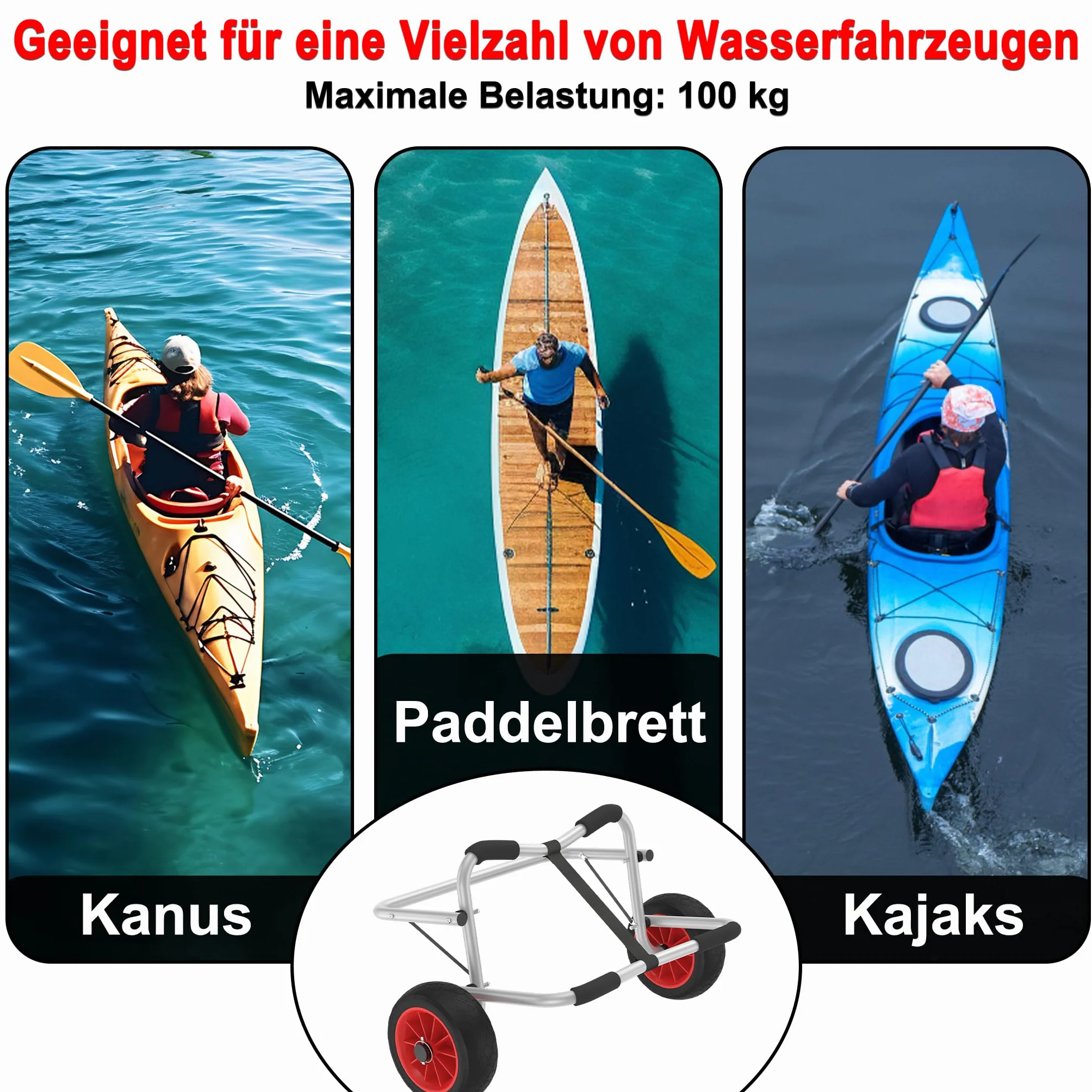 YRHome Carrello da kayak pieghevole in alluminio 100 kg 2 ruote poliuretano