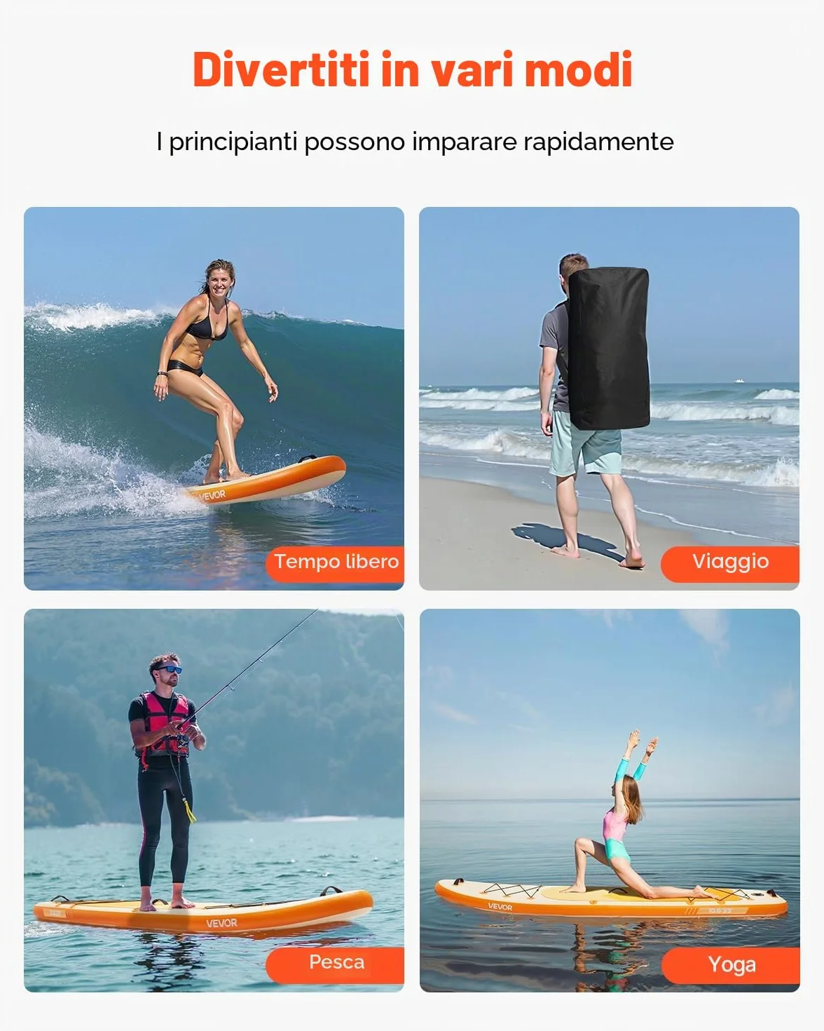 VEVOR Tavola da Paddle SUP 323 x 83,8 x 15,2 cm Ultraleggera con Accessori