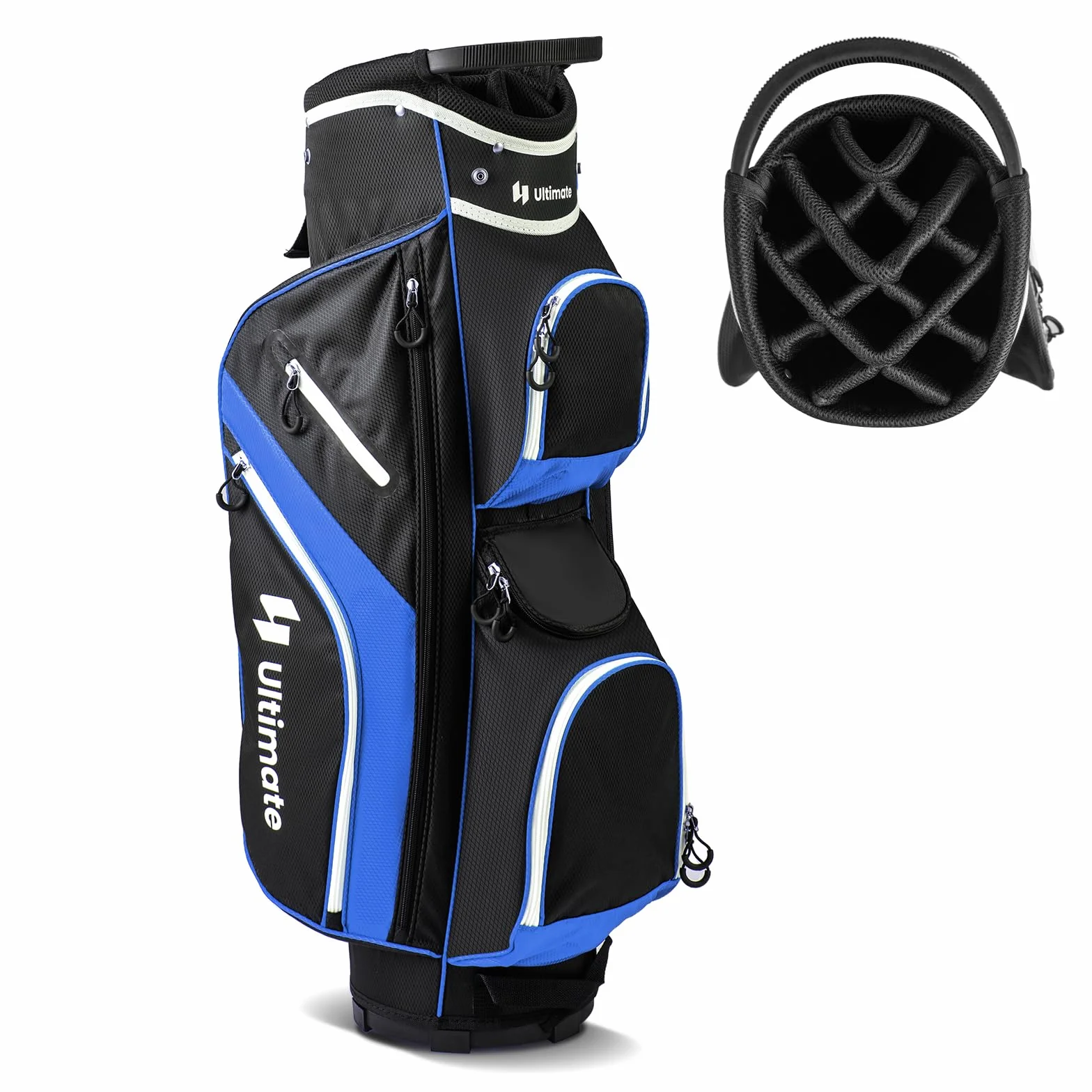 COSTWAY Borsa da Golf con Divisori Superiori a 14 Vie, 9 Tasche, Tasca Termica, Cappuccio Antipioggia