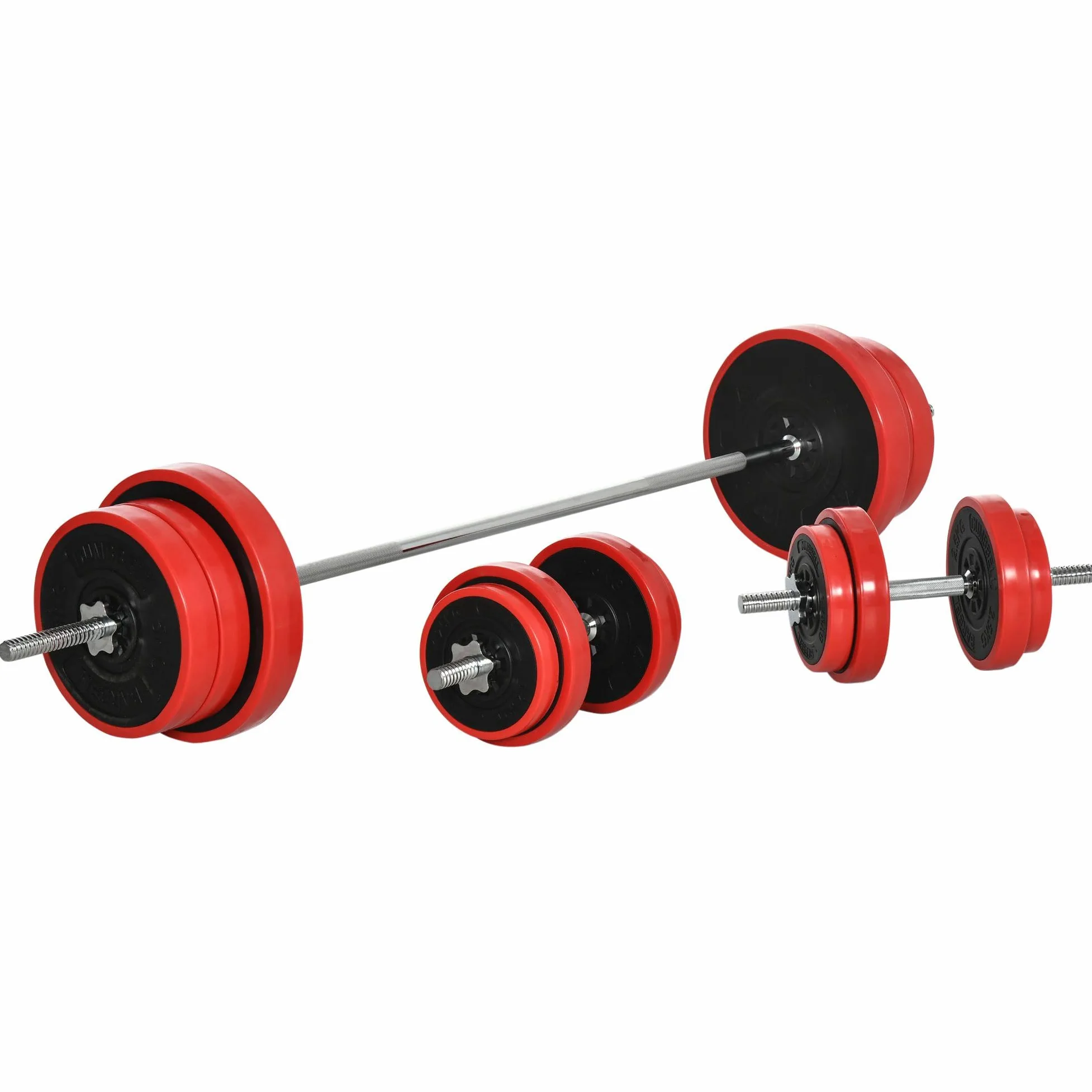 HOMCOM Set Bilanciere con Dischi Pesi 65kg Totali in Sabbia di Ferro, Metallo e Gomma, Rosso