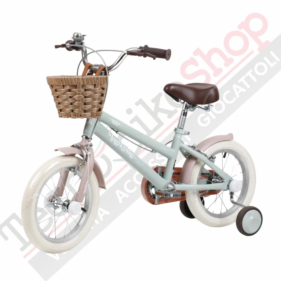 Bicicletta Bambina Vintage Magik Bike Antonella con Cestino e Rotelle Rimovibili, Telaio Acciaio, Sella Regolabile