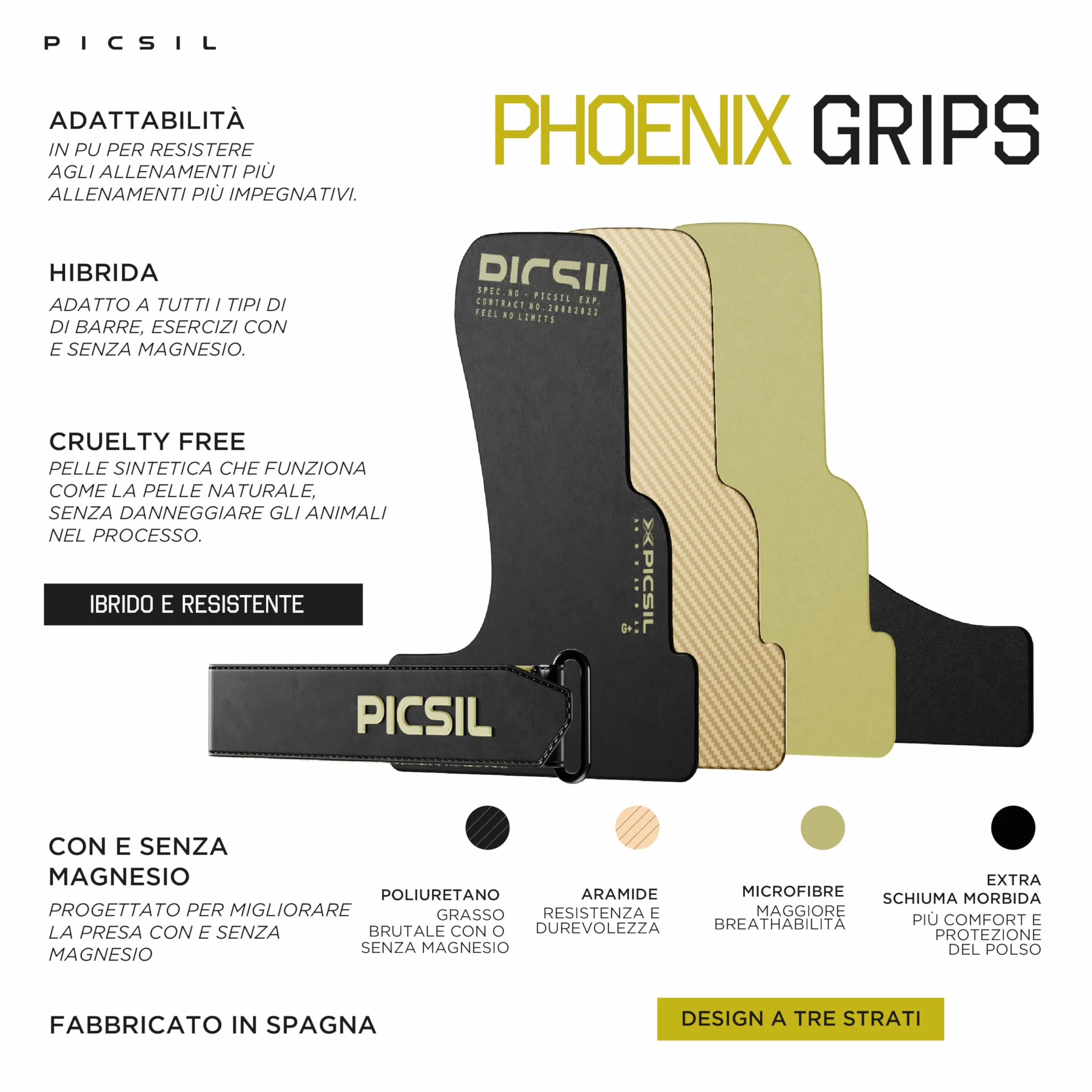 PICSIL Paracalli Phoenix Grips Protezione Mani per Barre Ruvide e Lisce Cross Training Ginnastica Calisthenics