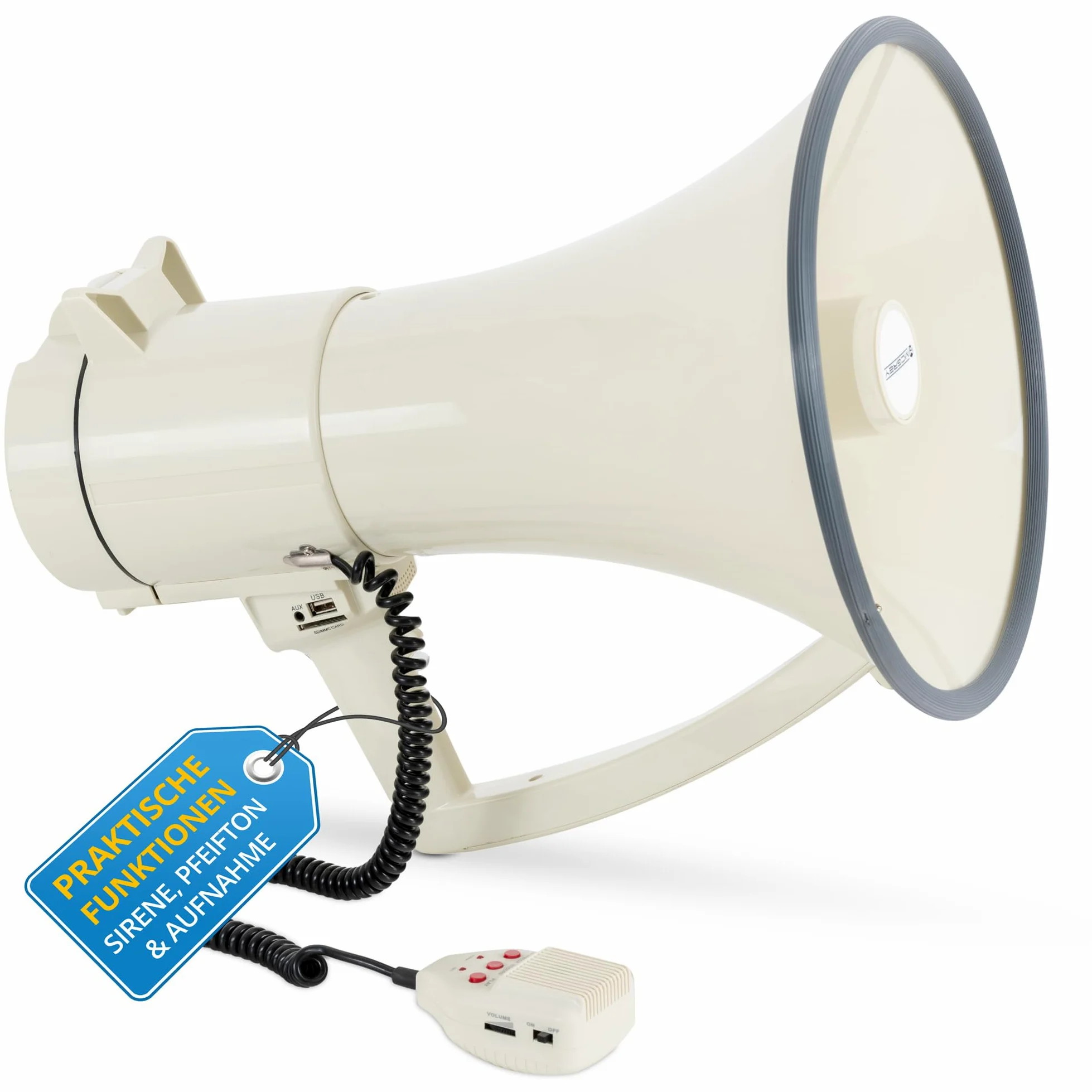 McGrey MP-2000HRS MkII Megafono con Cinghia di Trasporto - Portata: da 1500 m a Max. 2400 m in Campo Aperto - Funzioni: Sirena, fischio, Registrazione/Riproduzione - con Ingresso USB/SD e Aux