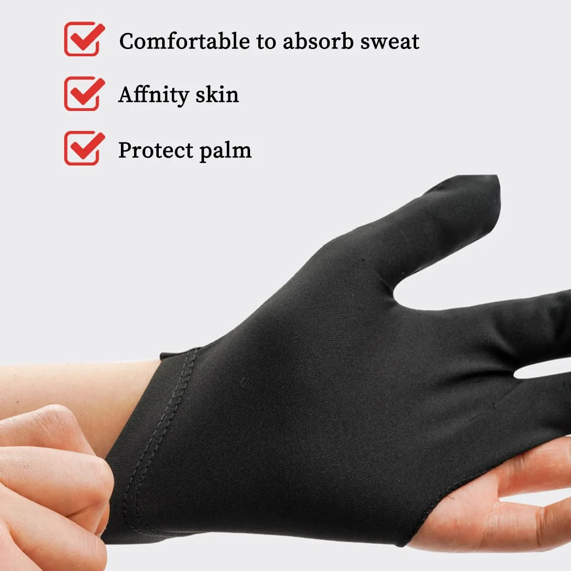 Guanti da biliardo a tre dita estensibili Nero Rete traspirante nylon 8 Pcs