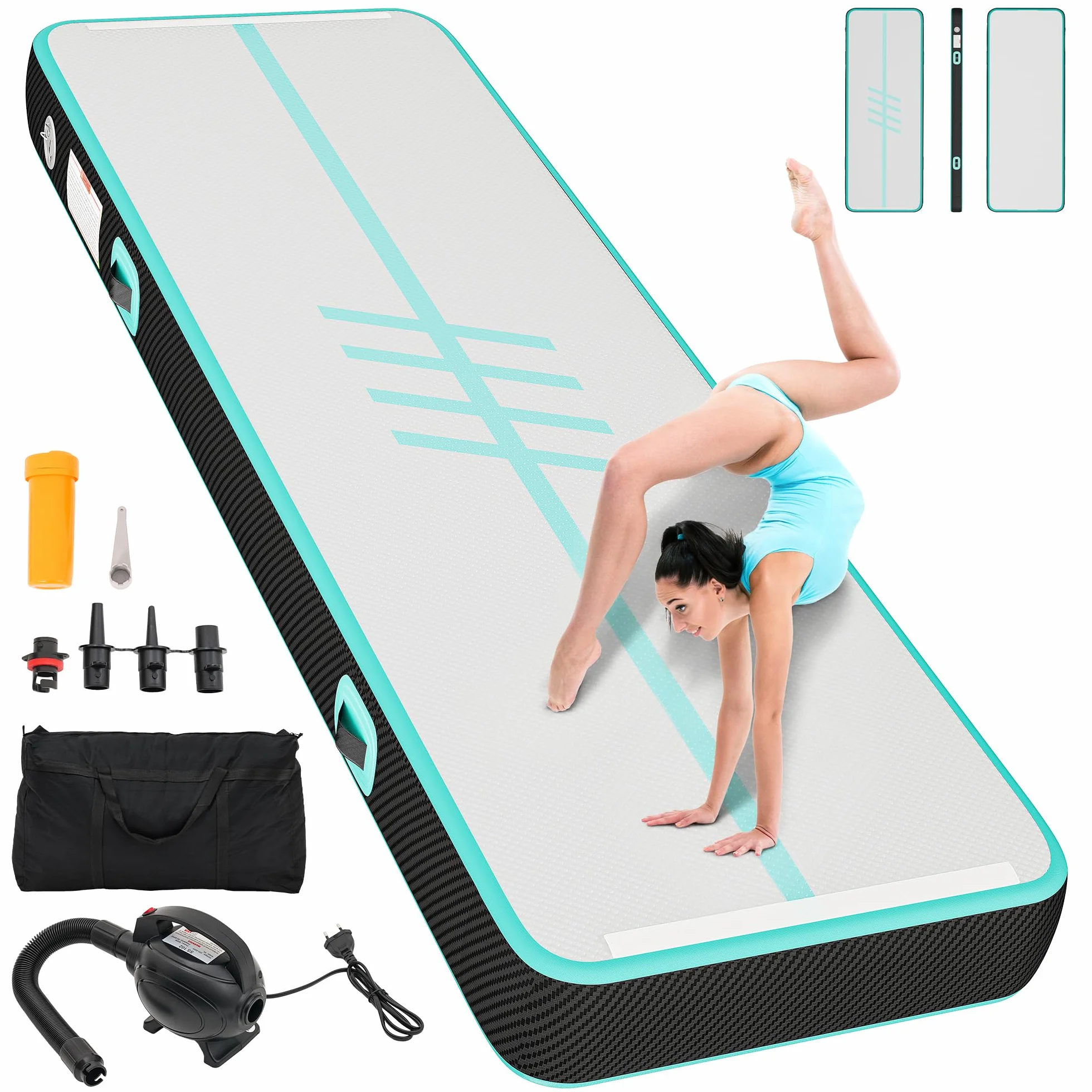 TAUS 3M/4M Air Matte Track,Tumbling Mat/bordo in fibra di carbonio con pompa ad aria elettrica, 10 cm di altezza, tappetino gonfiabile, per allenamento/tumbling/yoga/fitness