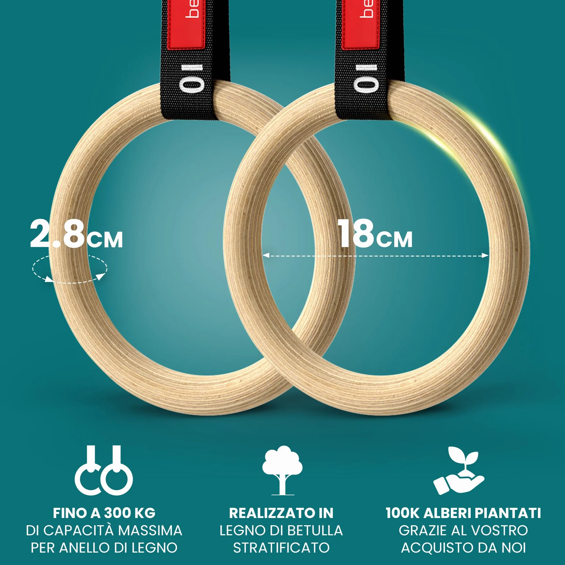 Anelli Ginnastica Legno con Ancoraggio da porta Regolabili Cinghie Calisthenics Gym Rings