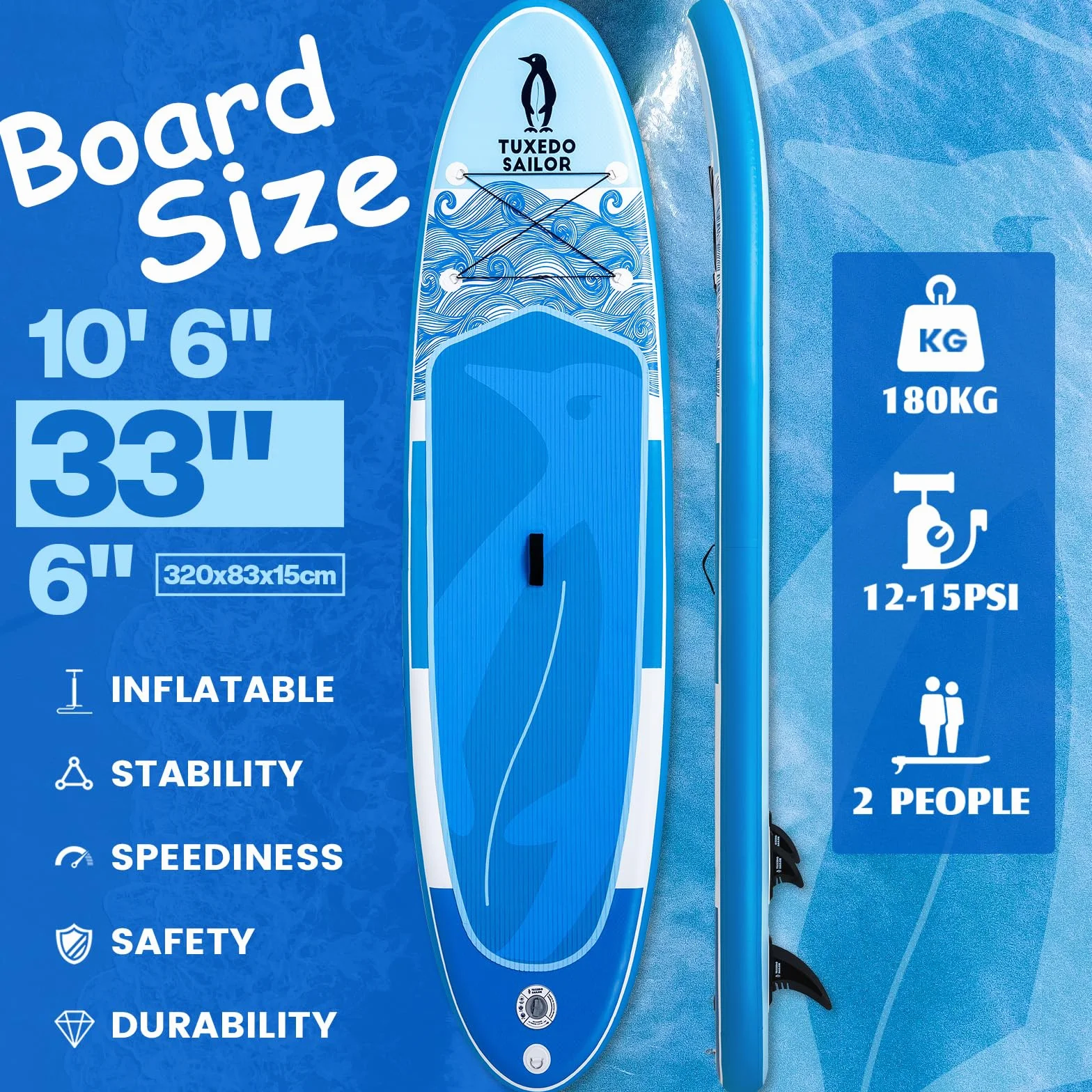 Tavola SUP Gonfiabile Adulti Tuxedo Sailor con Accessori Premium Stand Up Paddle