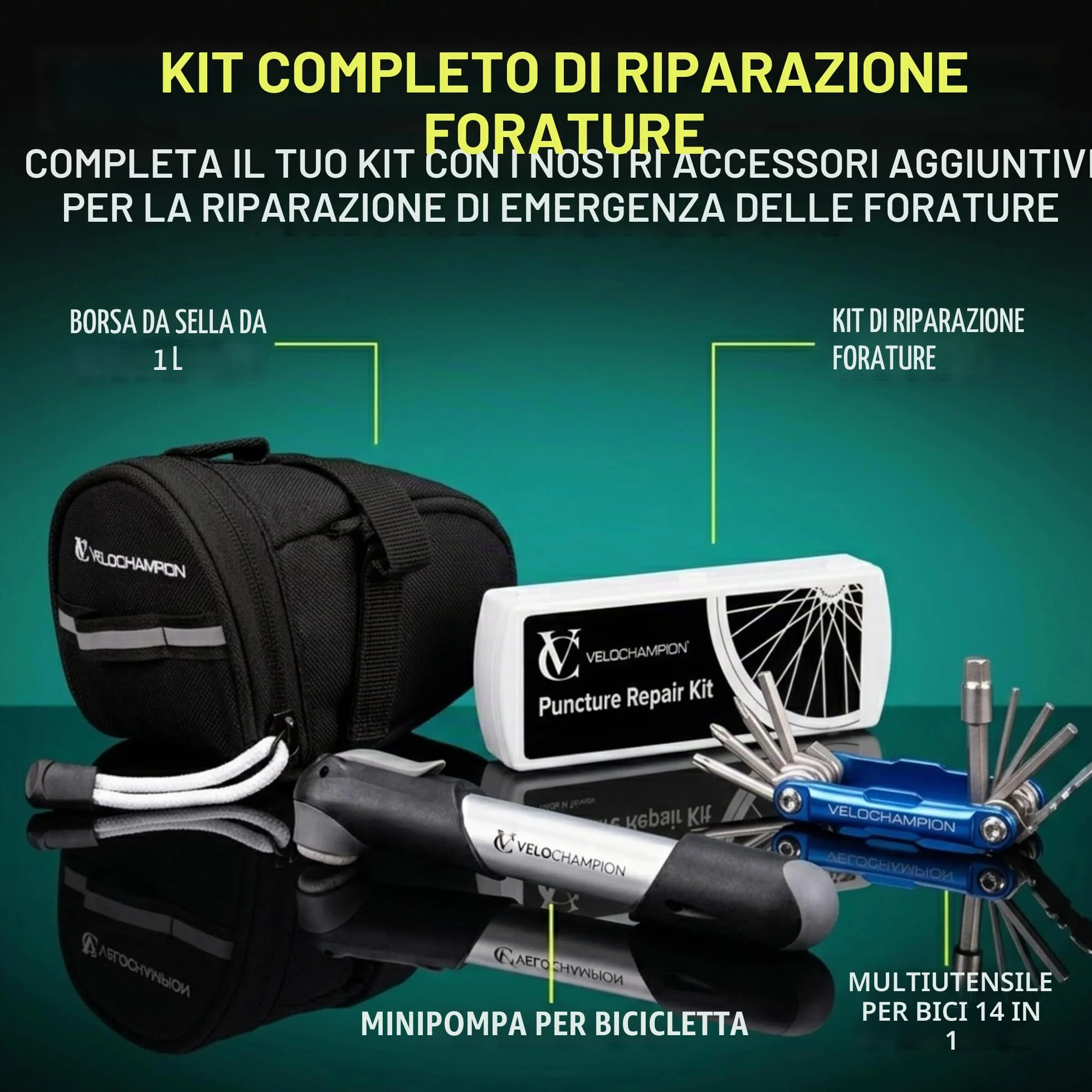 VeloChampion Mini pompa da bicicletta portatile per valvole Presta Schrader Dunlop MTB strada BMX