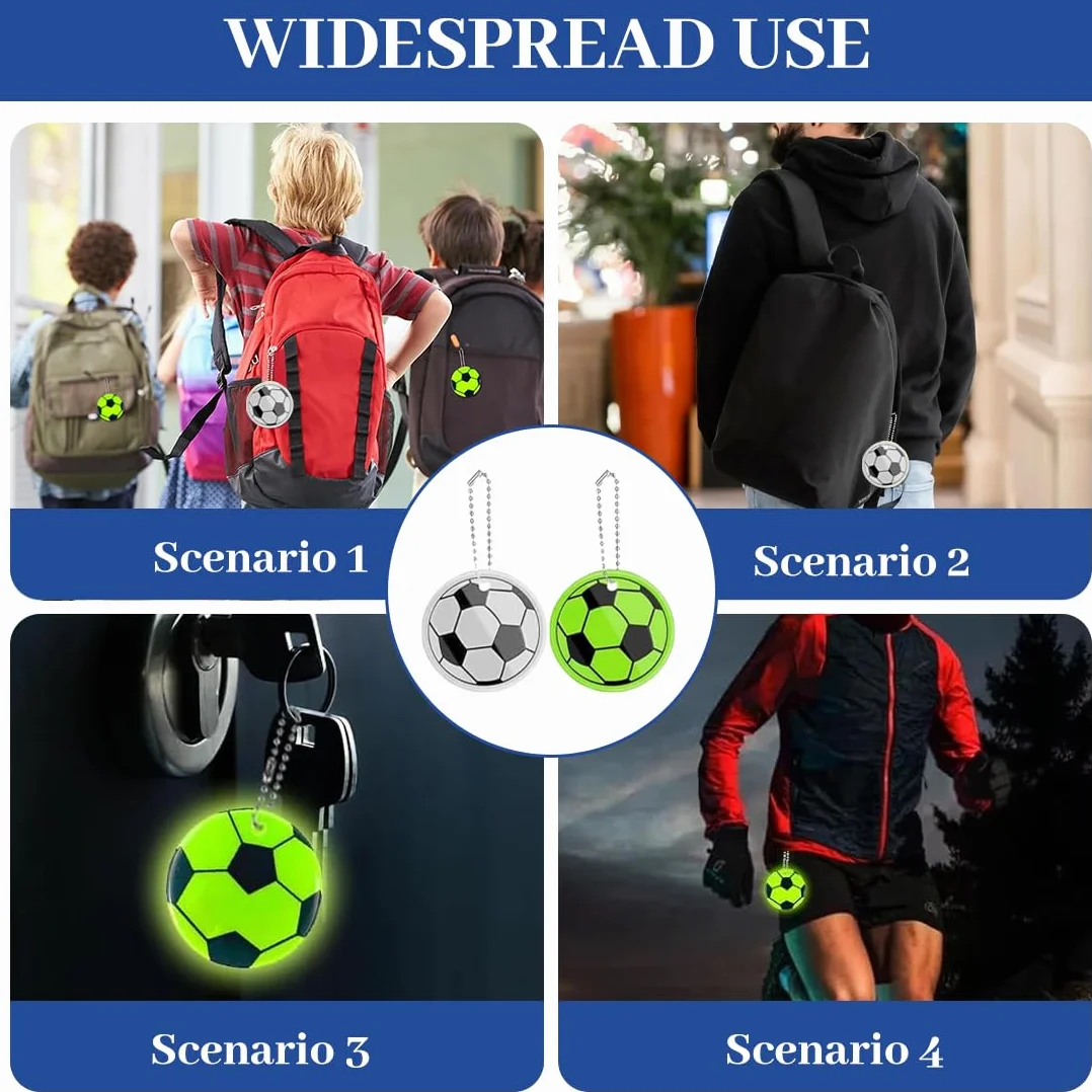 Pezzi Portachiavi Calcio Riflettente per Bambini, Gadget Compleanno e Sicurezza Notturna, Ciondoli Pallone Durevoli per Zaini