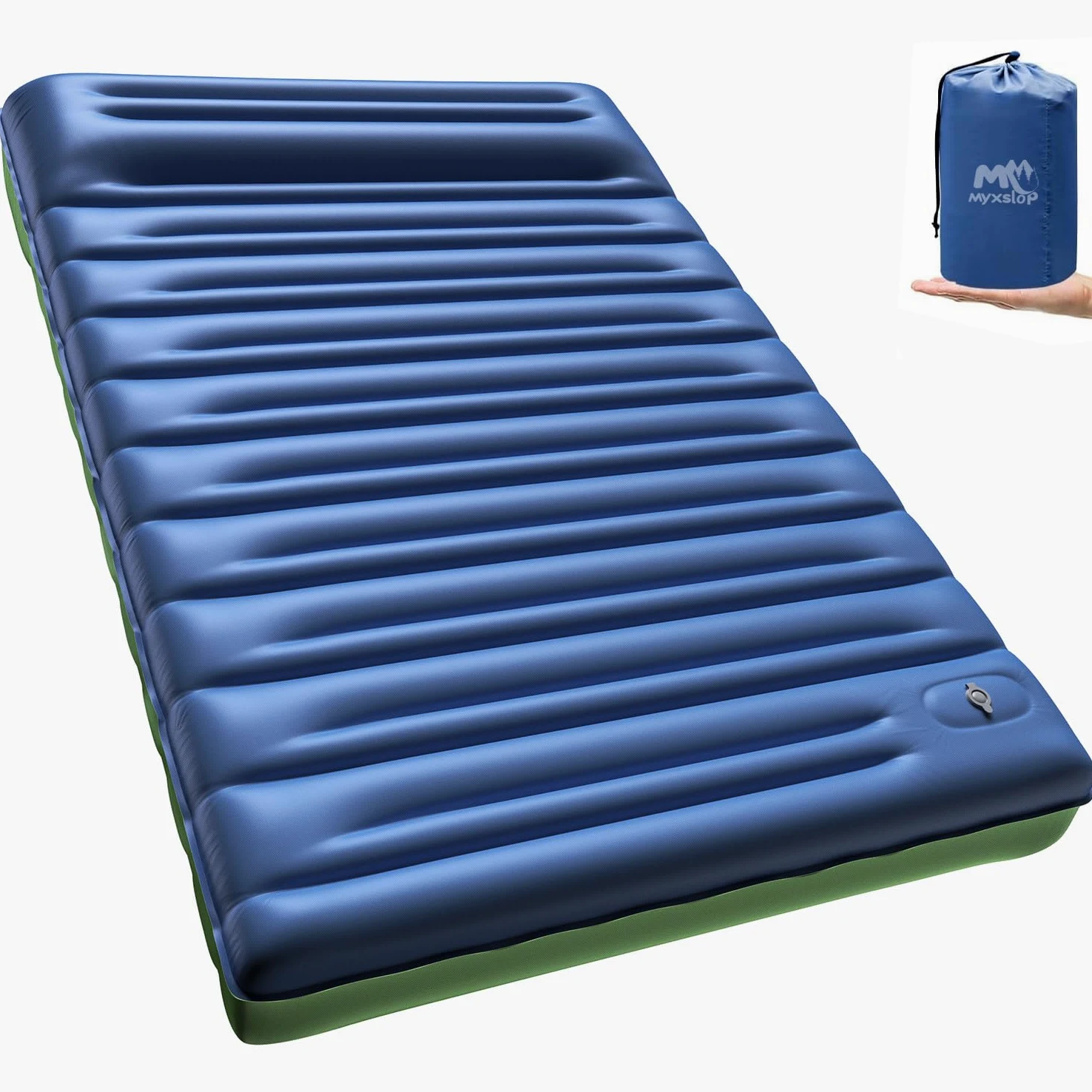 Myxslop Materassino da campeggio per 2 persone, gonfiabile, 12 cm, ultraleggero, materassino ad aria, gonfiabile, piccolo ingombro con pompa a pedale per tenda, zaino, escursionismo e campeggio