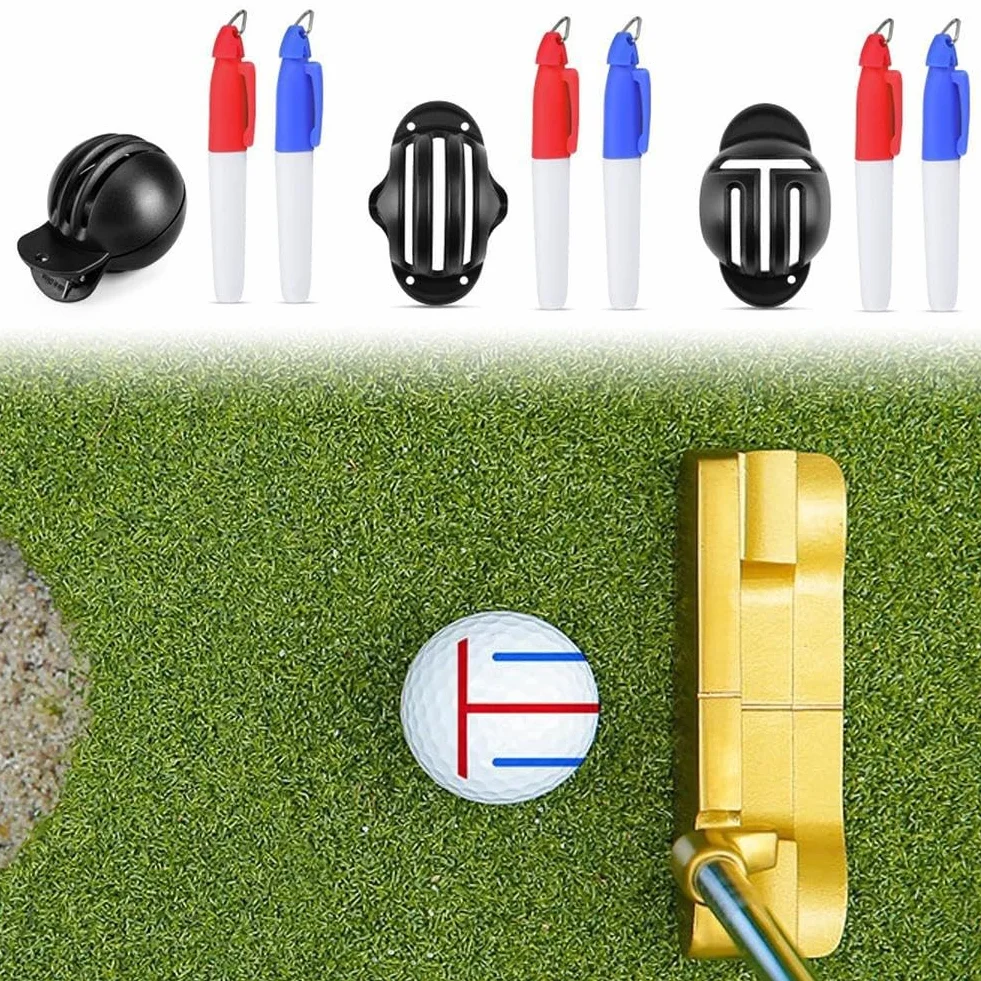 Golf Ball Marker Tool Lines Drawing Alignment Kit with 2 Color Waterproof Pen for Beginners