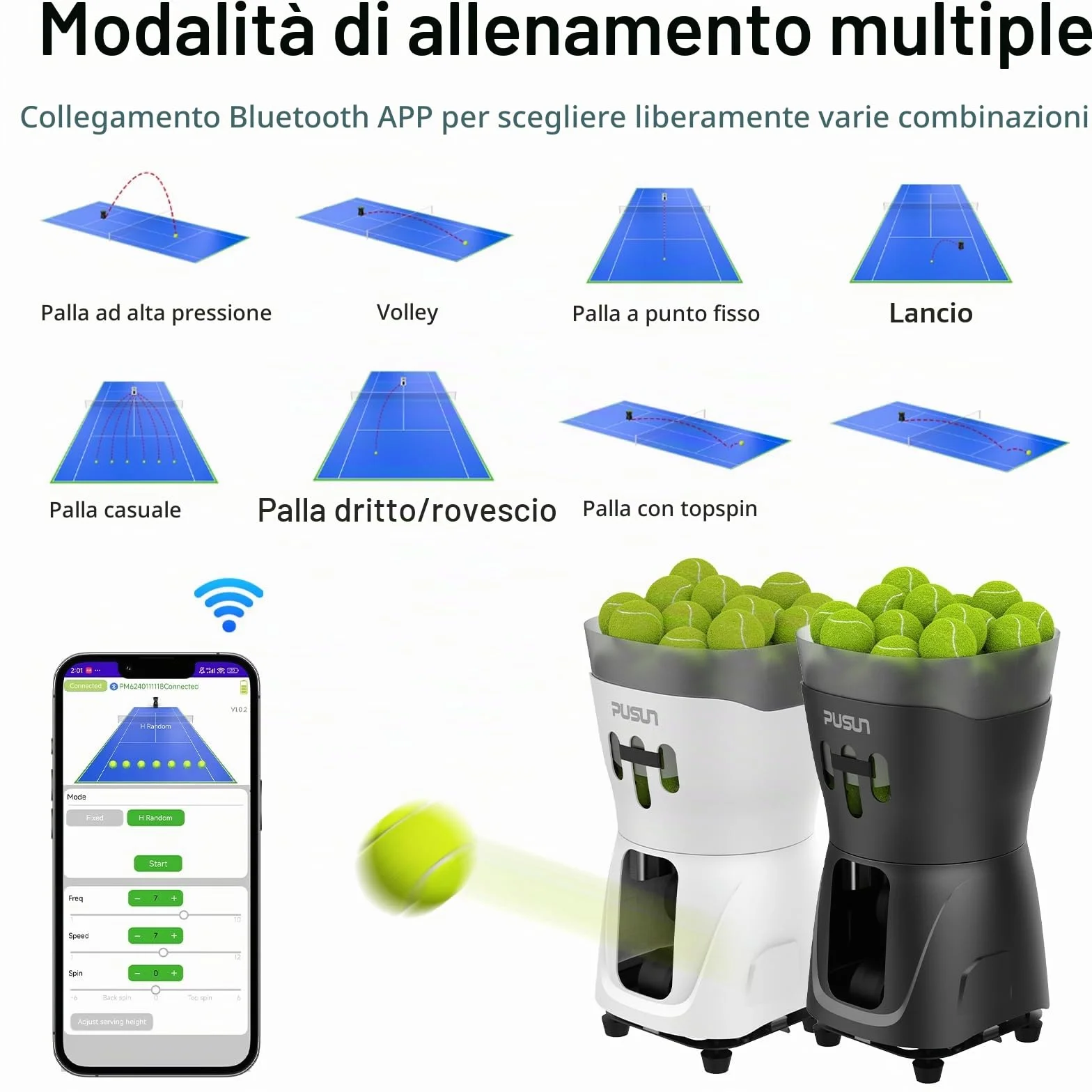 PT-Mini Pro Macchina per palline da tennis con velocità e angolazione regolabili, telecomandata, allenamento
